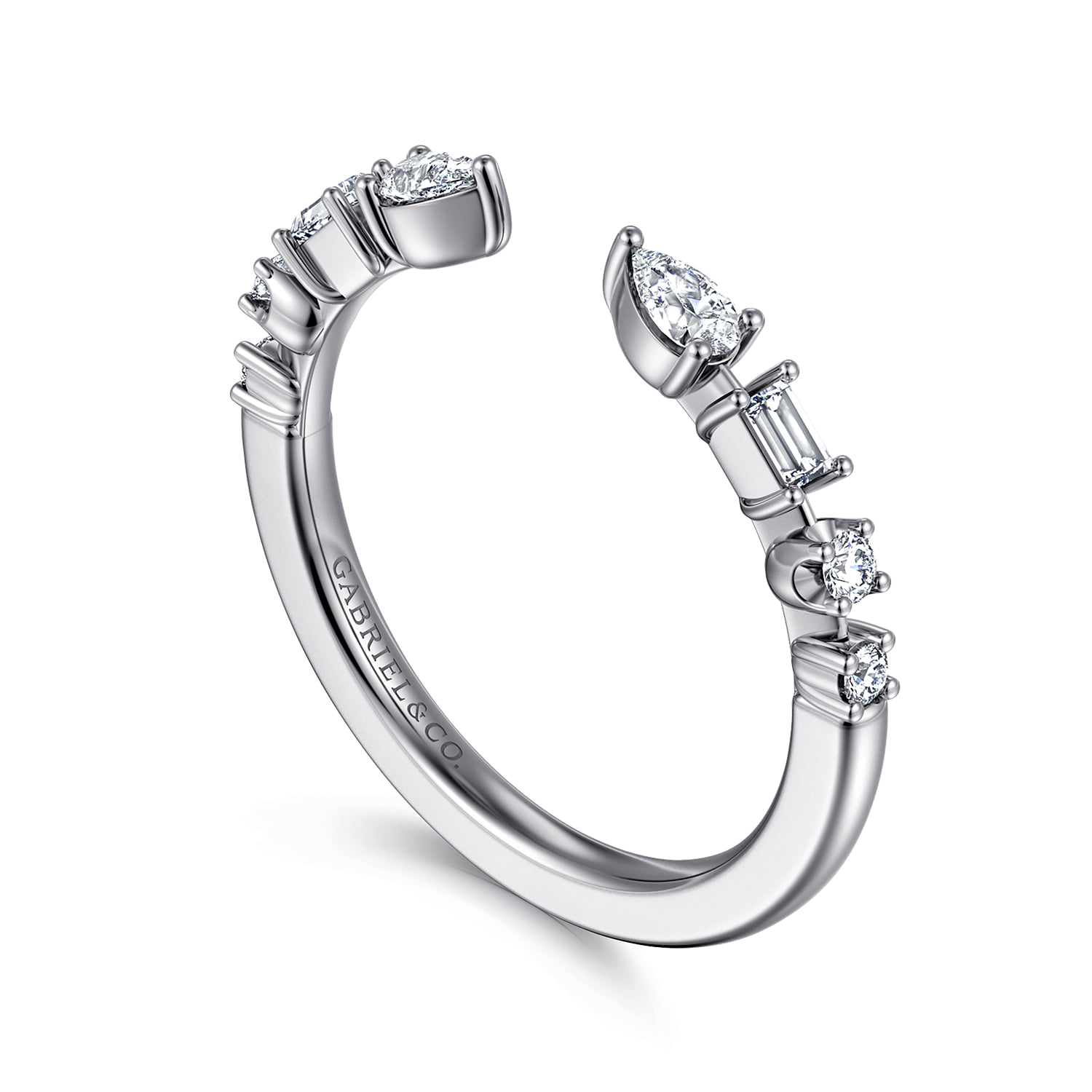 Baguette and Open Diamond Band in 14K White Gold, photograph 3