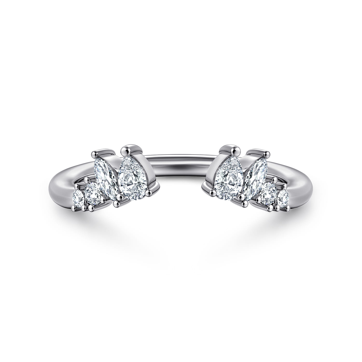 Curved Bursting Diamond Open Anniversary Ring in 14K White Gold