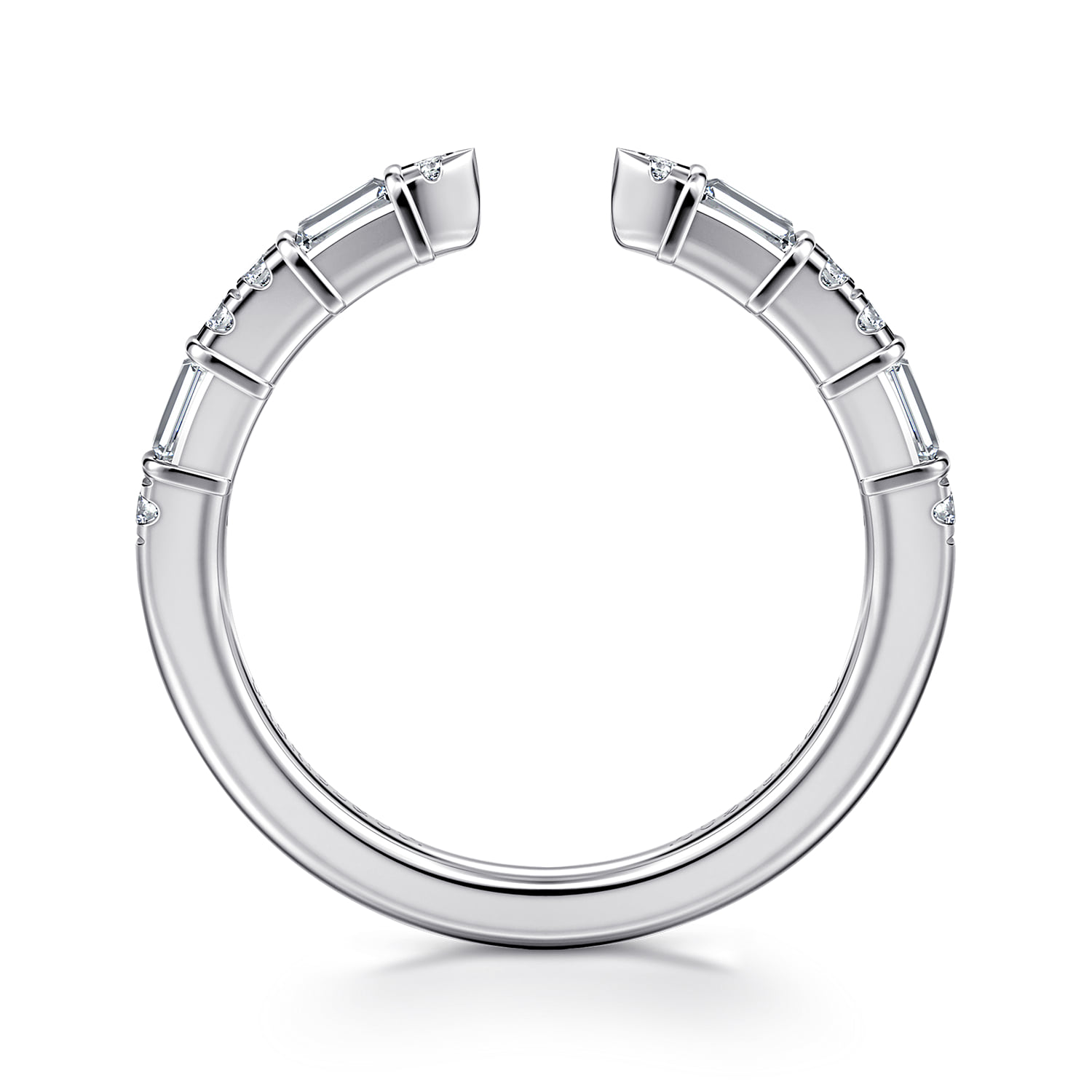 Bar Set baguette and U Setting Diamond Open Anniversary Band in 14K White Gold, photograph 2