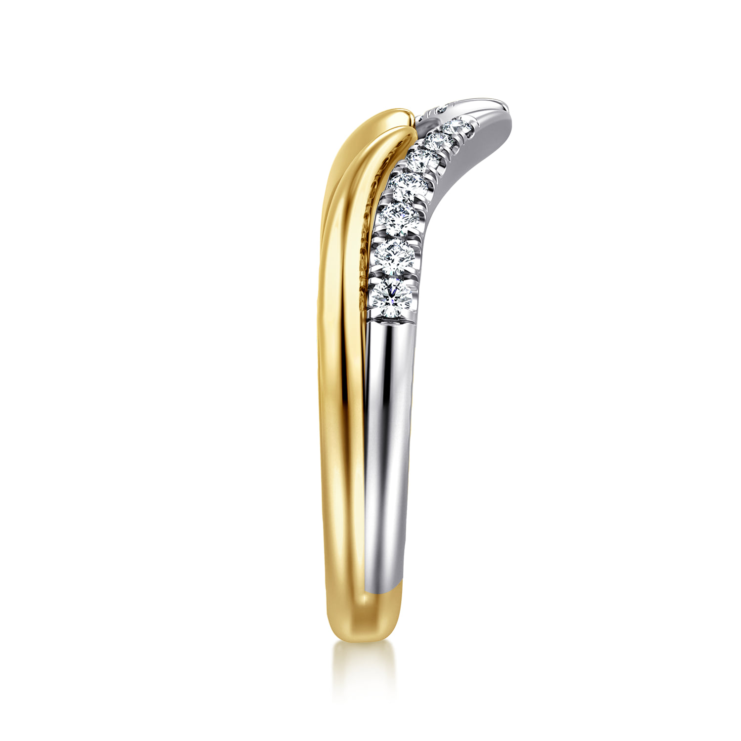 Curved U Setting Diamond Open Anniversary Band in 14K White/Yellow Gold, photograph 4