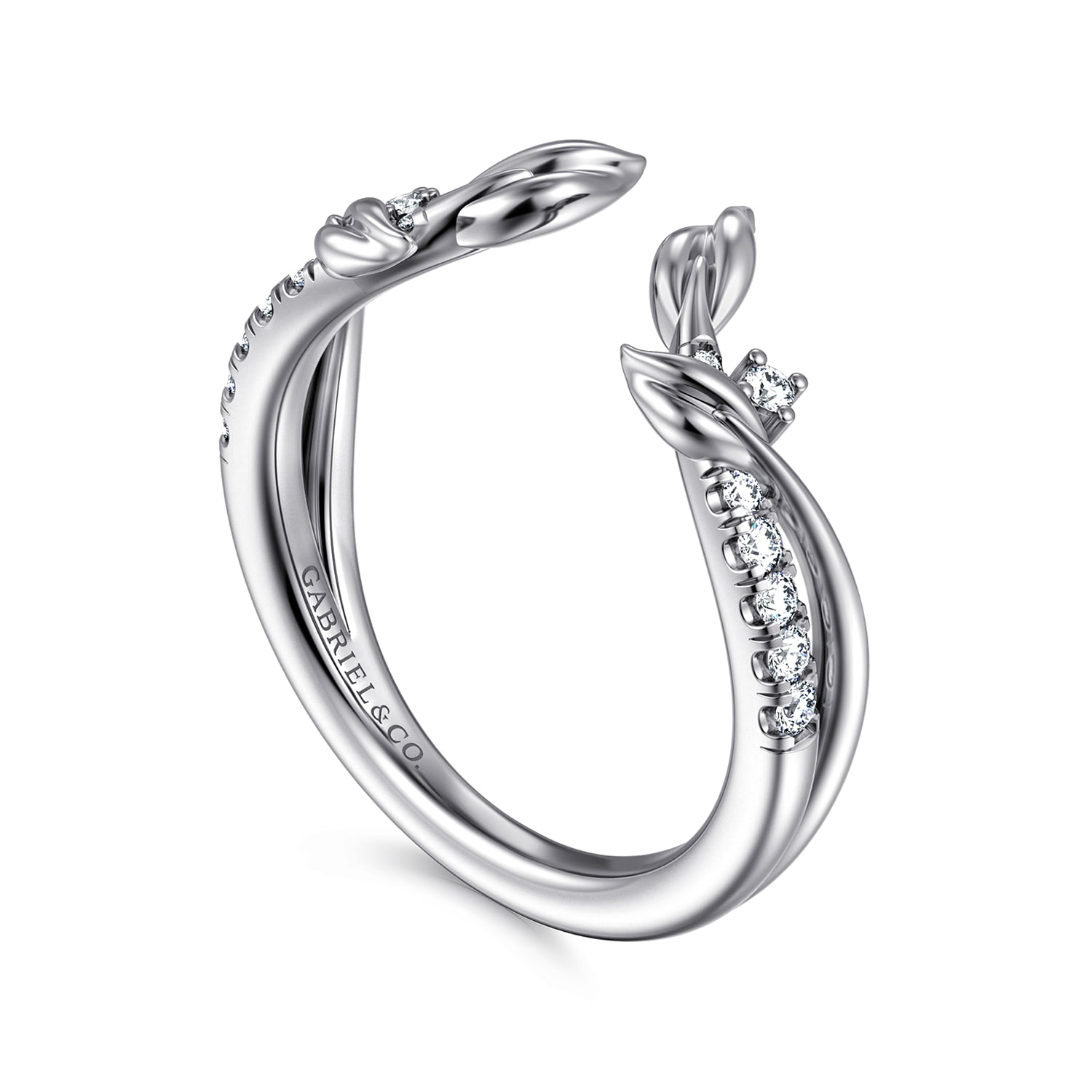 Curved Floral Open Diamond Ring in 14K White Gold, photograph 3