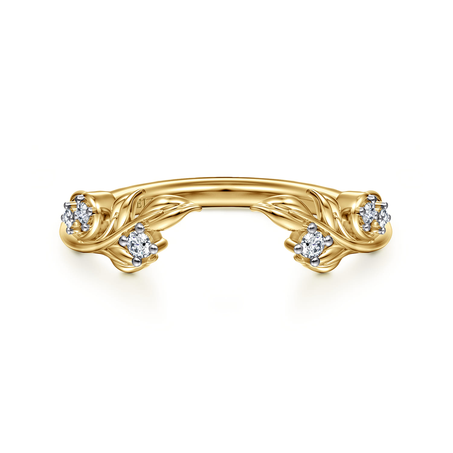 Floral Prong Setting Diamond Open Anniversary Band in 14K Yellow Gold