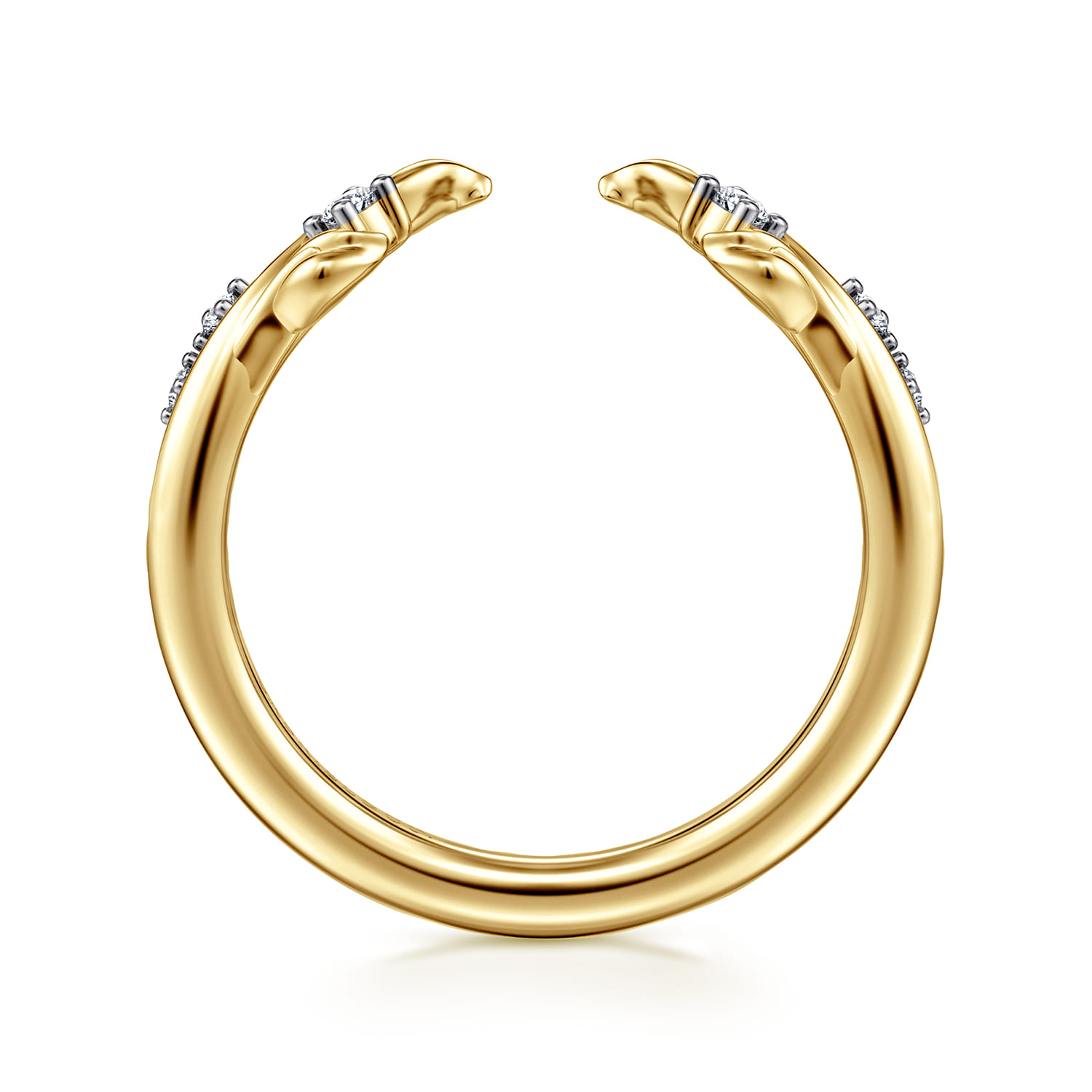 Floral Prong Setting Diamond Open Anniversary Band in 14K Yellow Gold, photograph 2