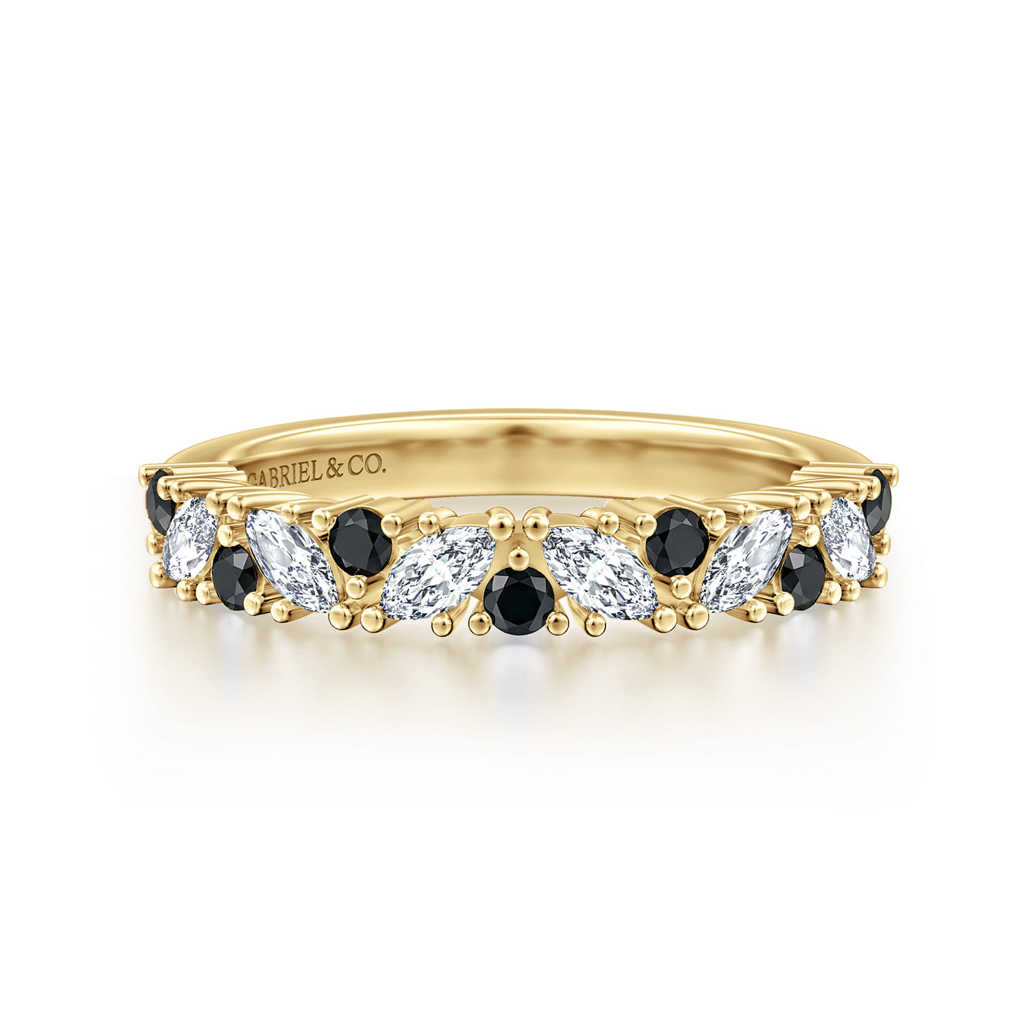 Prong Round Black Diamond and Marquise Diamond Anniversary Band