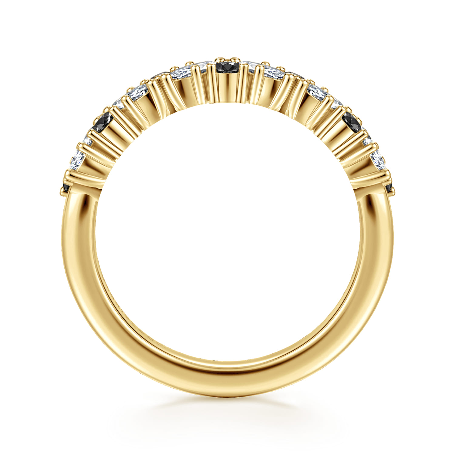 Prong Round Black Diamond and Marquise Diamond Anniversary Band in 14K Yellow Gold, photograph 2