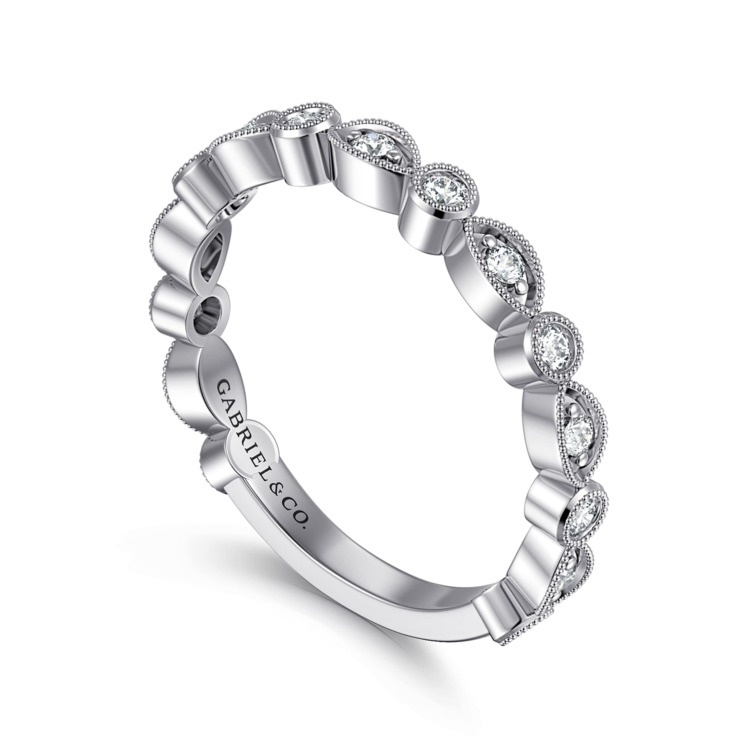 Vintage Inspired and Station Diamond Anniversary Band in 14K White Gold, photograph 3