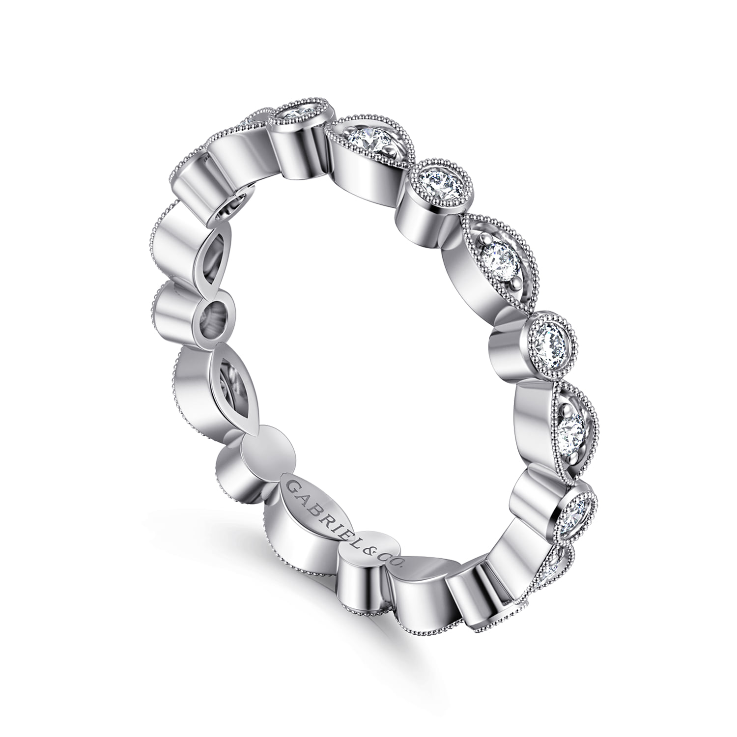 Vintage Inspired and Station Diamond Eternity Band in 14K White Gold, photograph 3