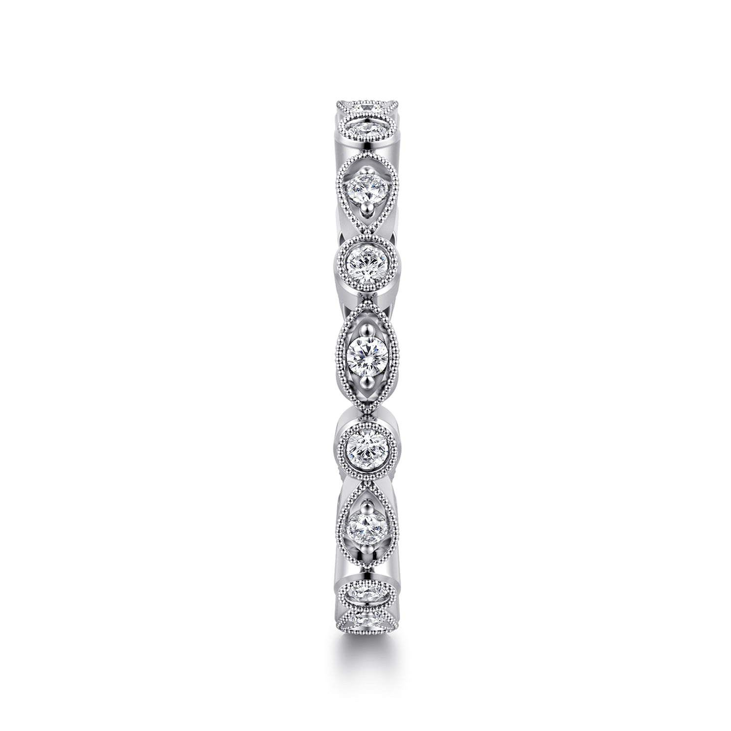 Vintage Inspired and Station Diamond Eternity Band in 14K White Gold, photograph 4