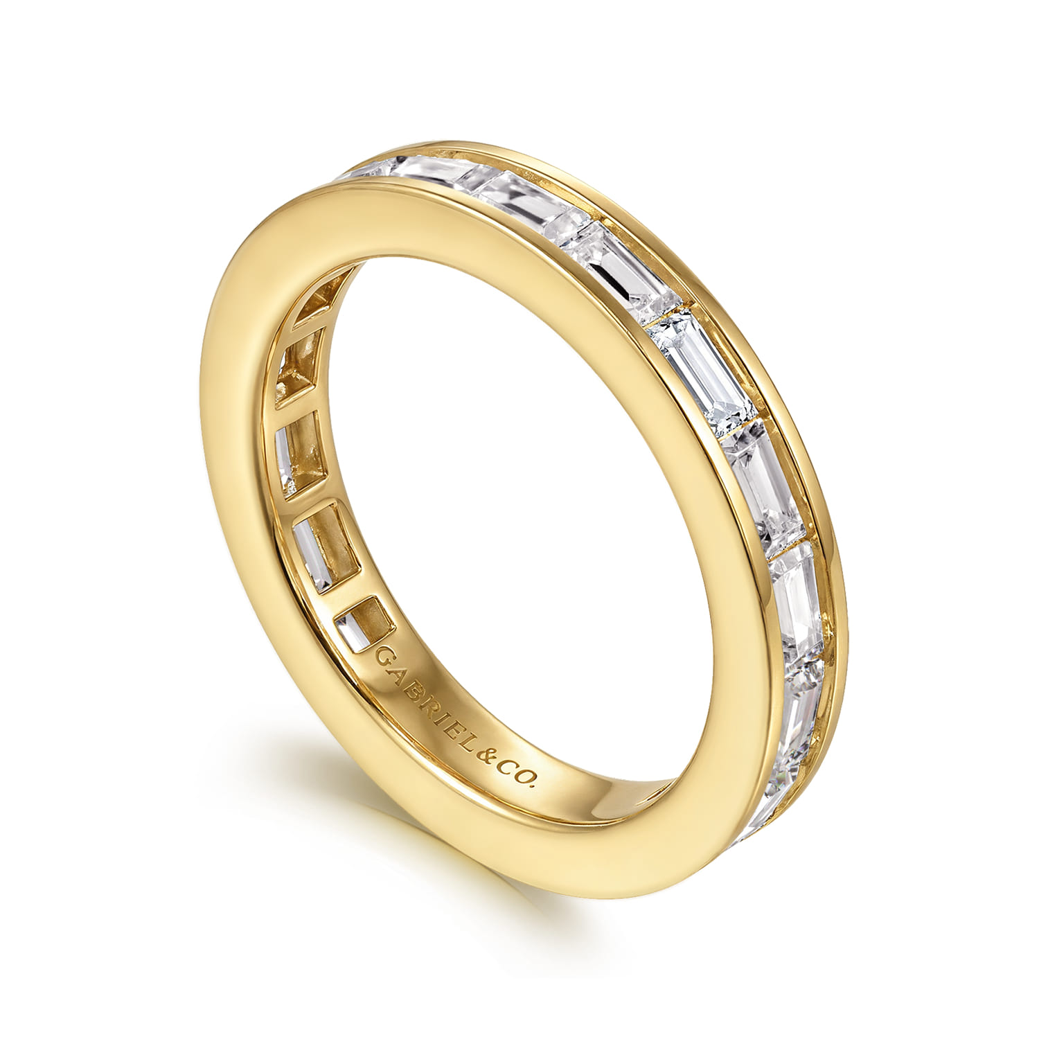 Channel Set Baguette Diamond Eternity Band in 14K Yellow Gold, photograph 3