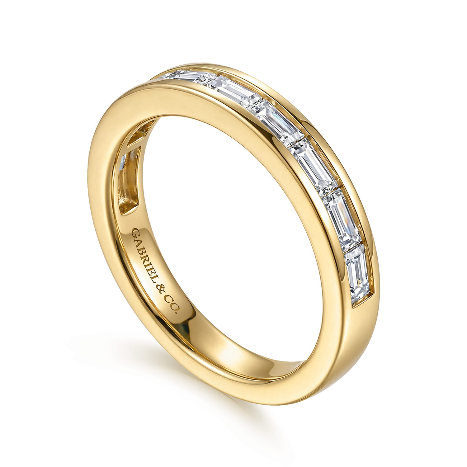Channel Set Baguette Diamond Wedding Band in 14K Yellow Gold, photograph 3