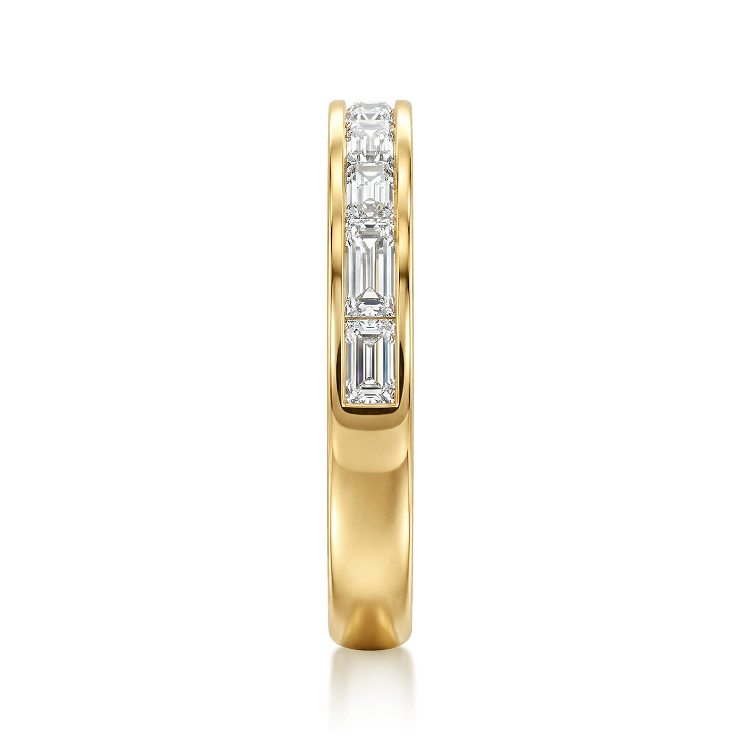 Channel Set Baguette Diamond Wedding Band in 14K Yellow Gold, photograph 4