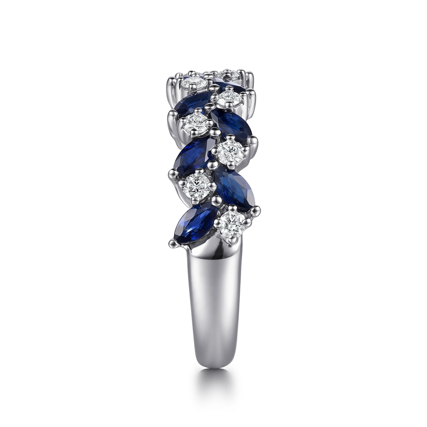 Prong Set Marquise Sapphire and Round Diamond Anniversary Band in 14K White Gold, photograph 4