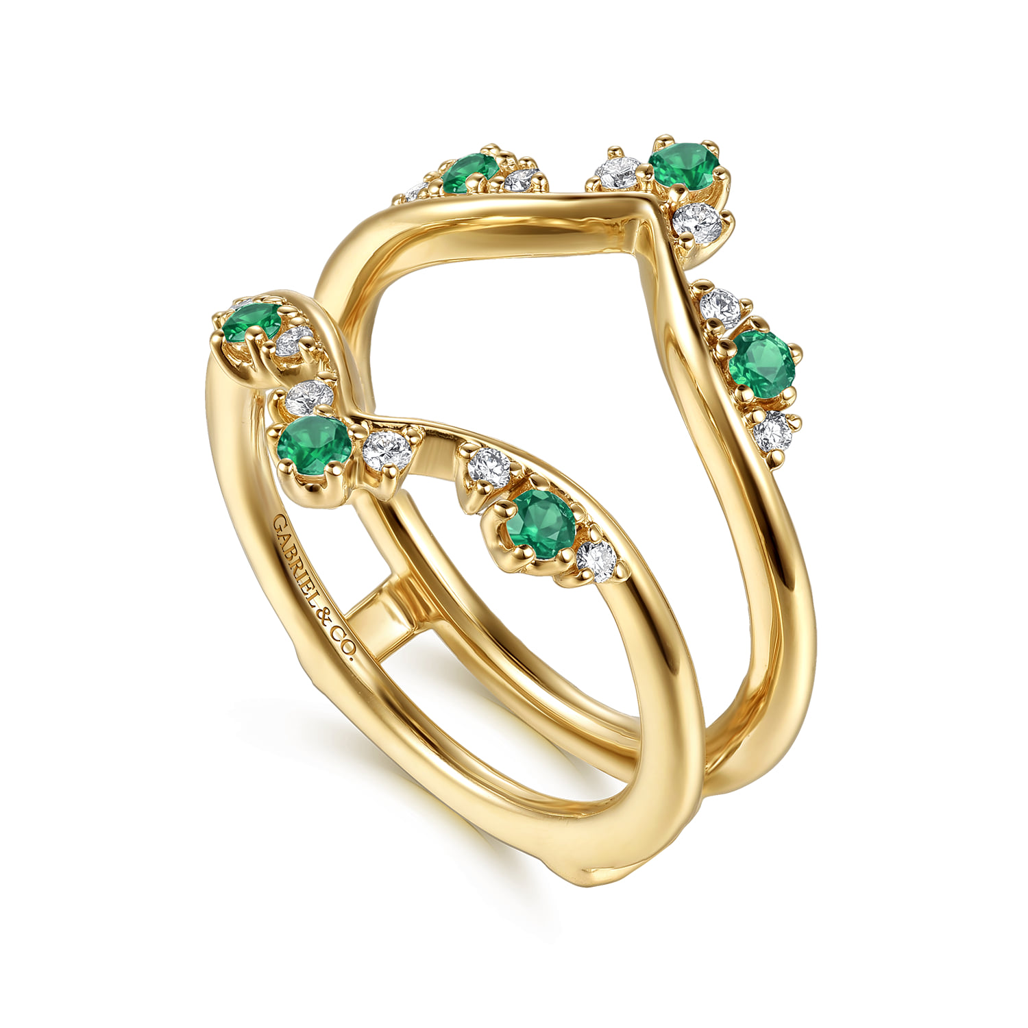 Prong Set Emerald and Diamond Ring Enhancer in 14K Yellow Gold, photograph 3