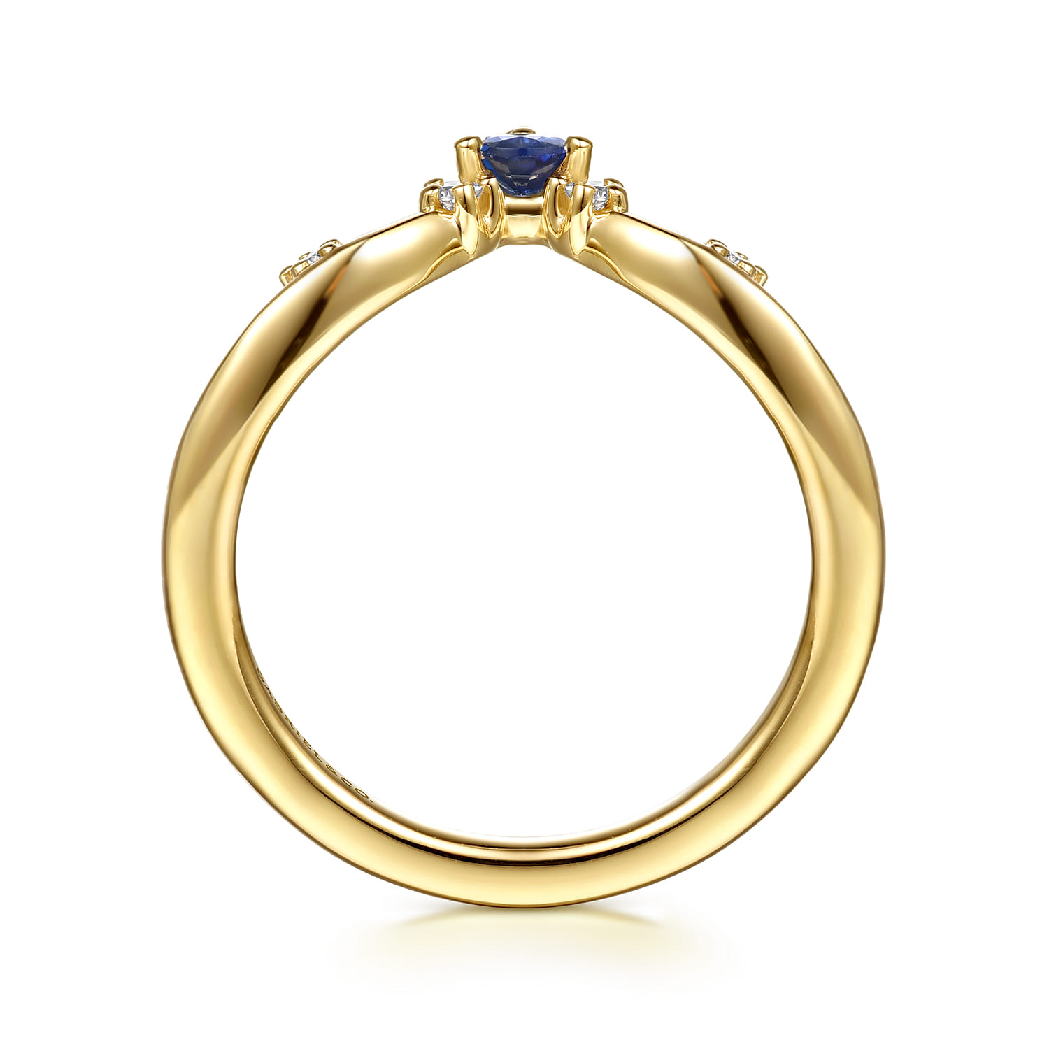 Prong Set Pear Sapphire and Round Diamond Anniversary Band in 14K Yellow Gold, photograph 2