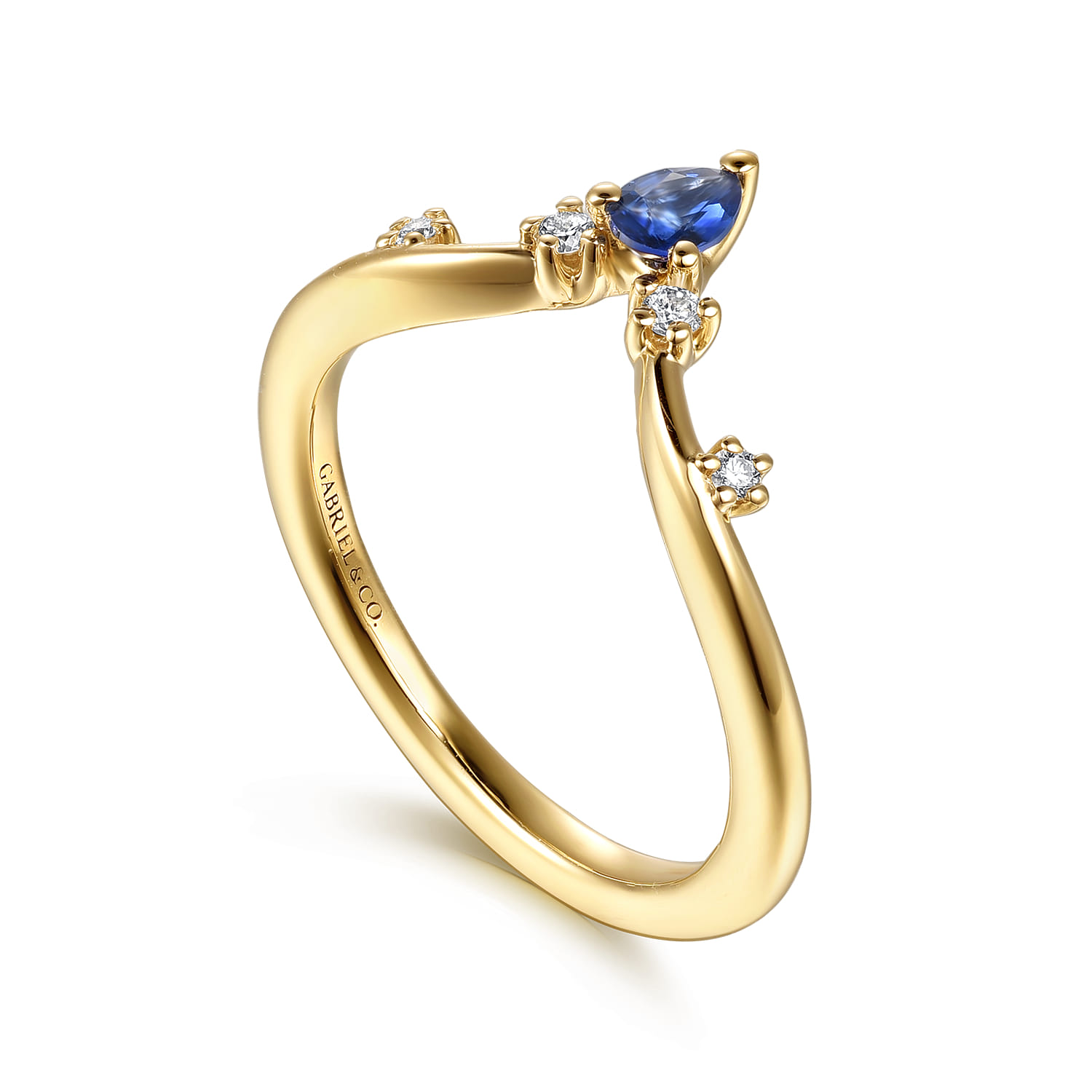 Prong Set Pear Sapphire and Round Diamond Anniversary Band in 14K Yellow Gold, photograph 3