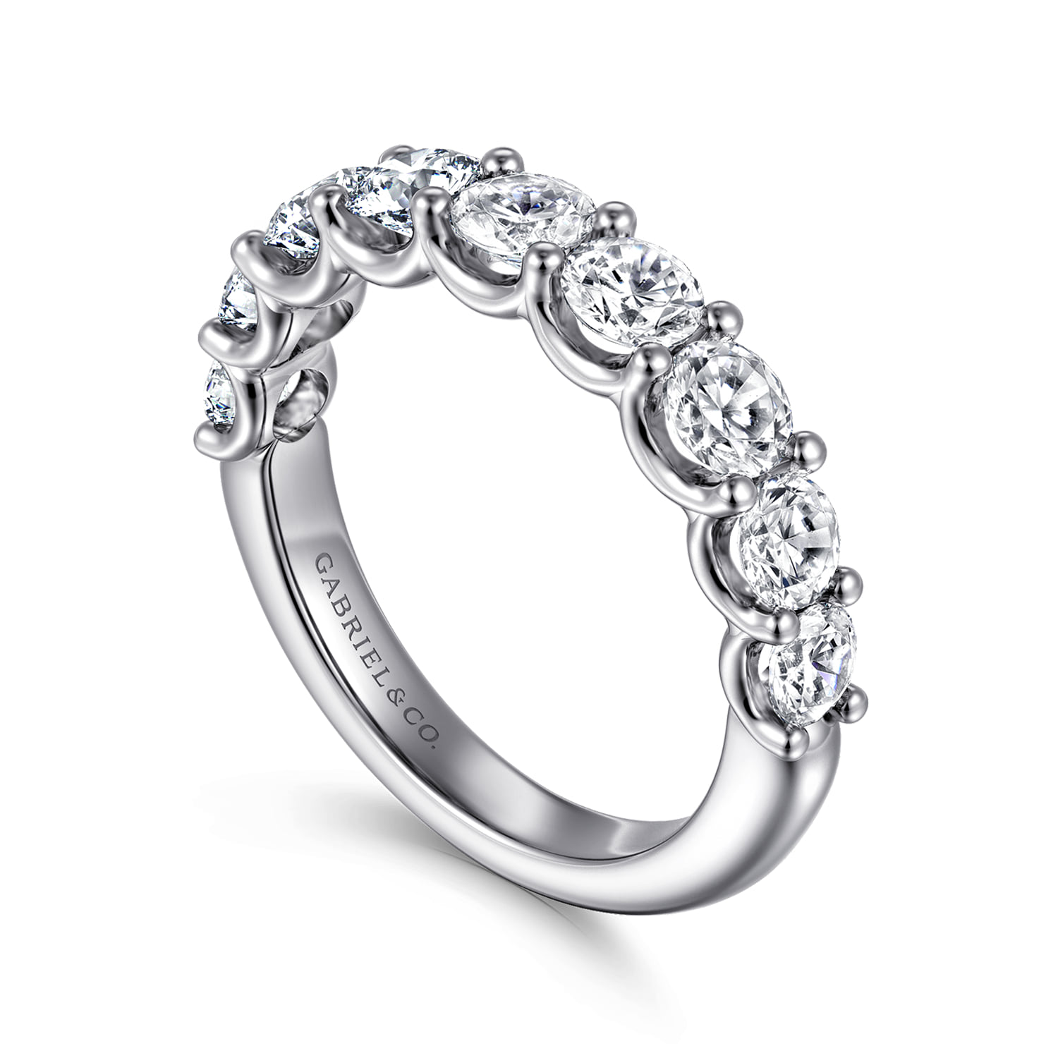Scallop Setting 9 Stone Diamond Anniversary Band in 14K White Gold, photograph 3