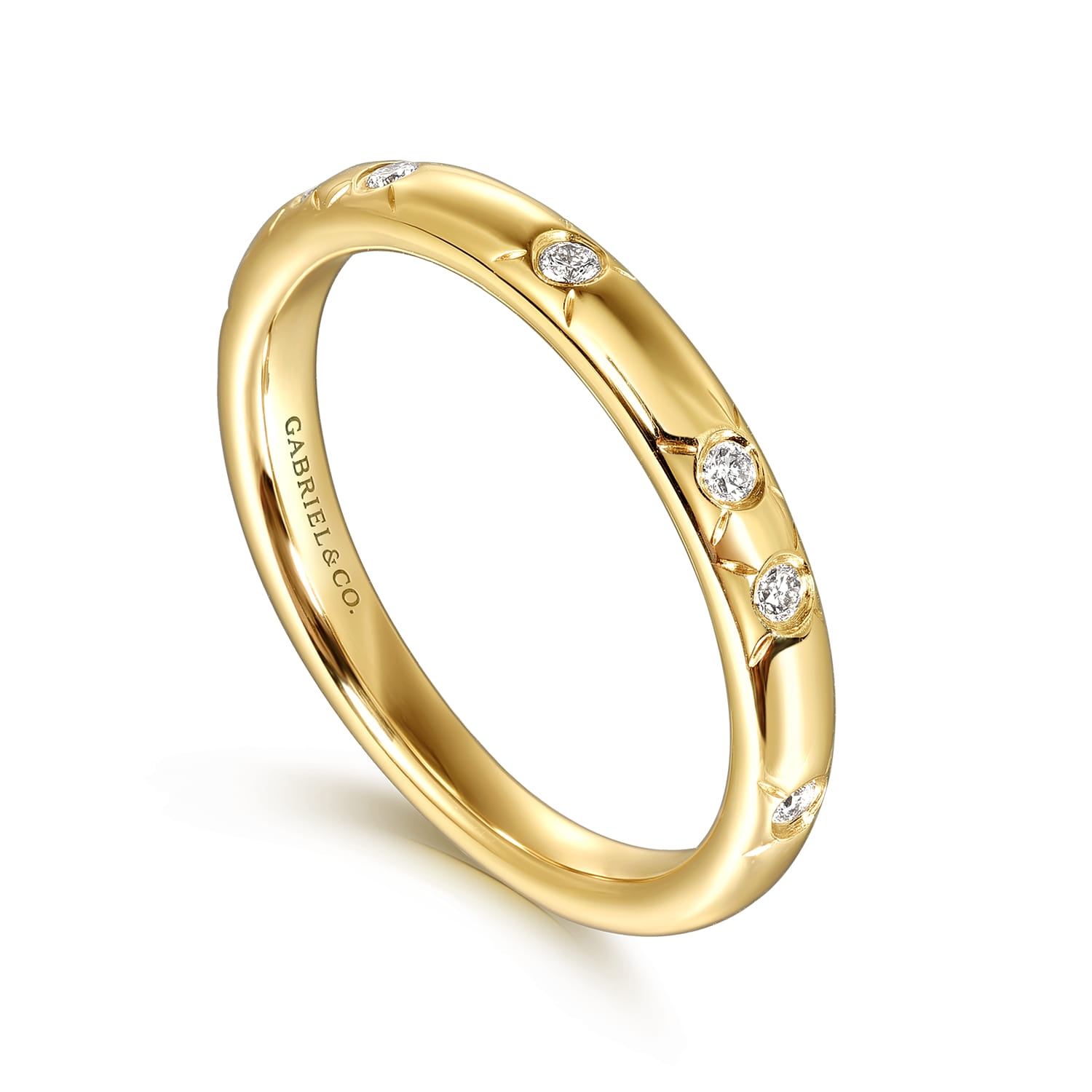 Flush Setting Diamond Anniversary Band in 14K Yellow Gold, photograph 3