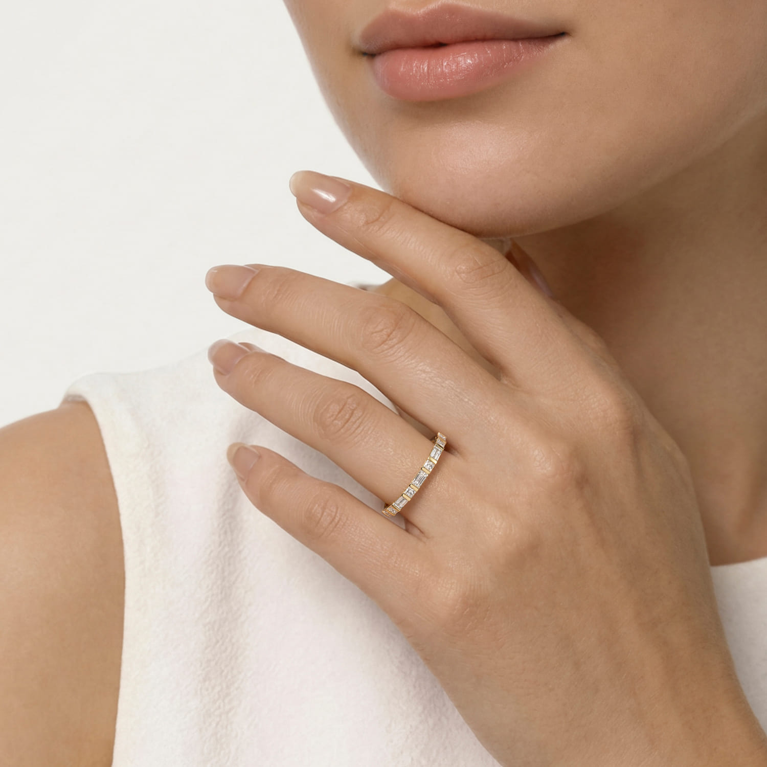 Prong Setting and Channel Setting Diamond Wedding Band in 14K Yellow Gold, photograph 5