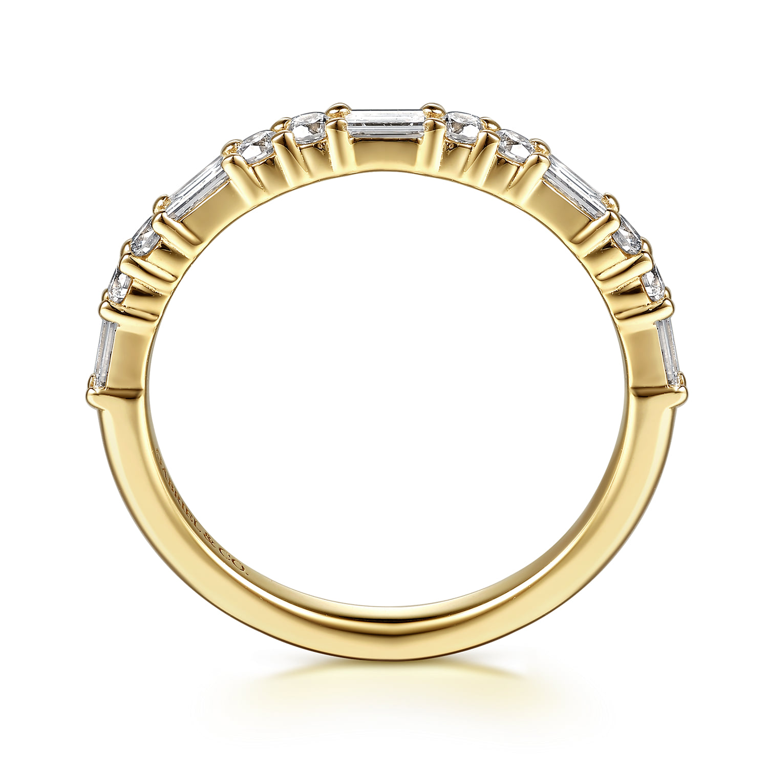 Prong Set Baguette and Diamond Anniversary Band in 14K Yellow Gold, photograph 2