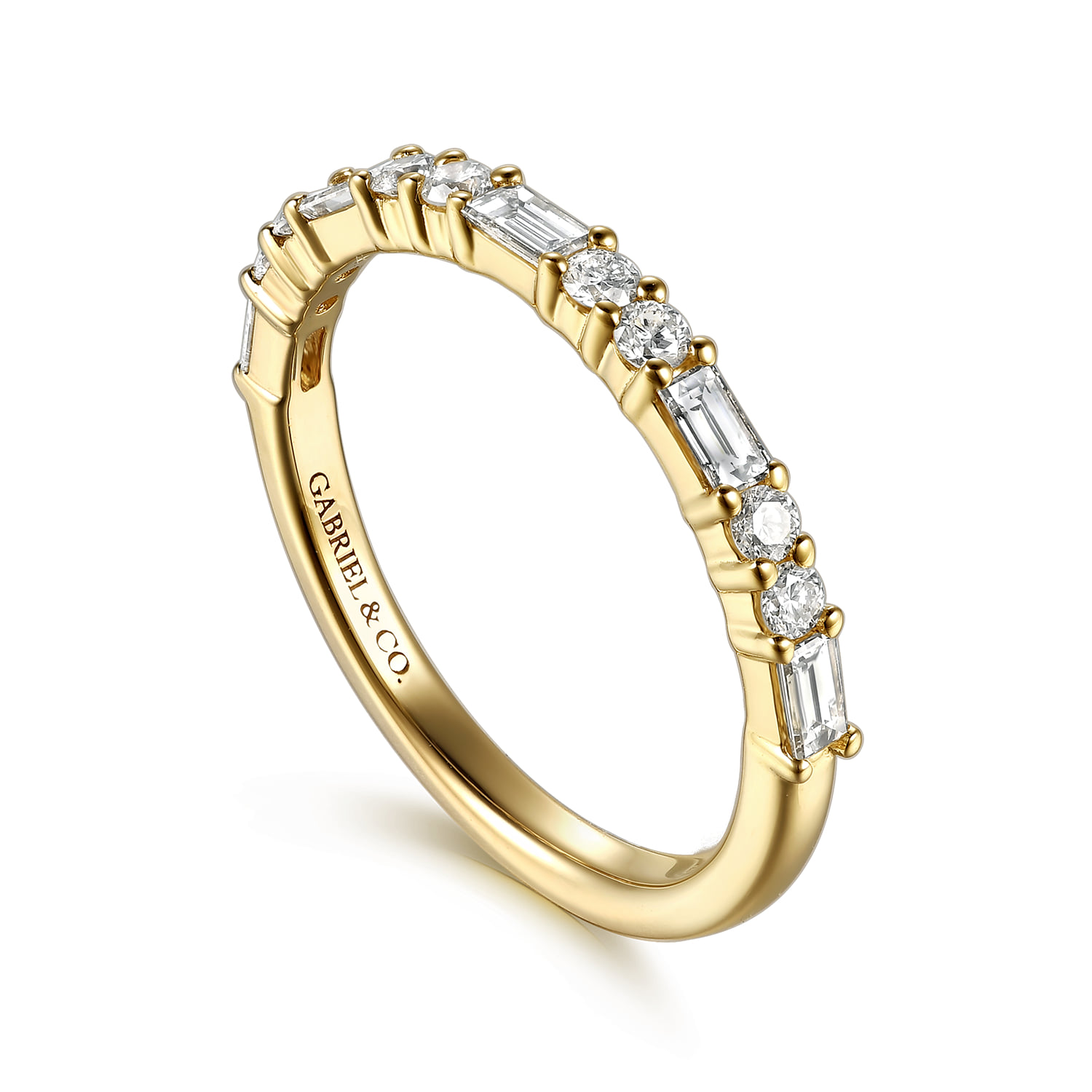 Prong Set Baguette and Diamond Anniversary Band in 14K Yellow Gold, photograph 3