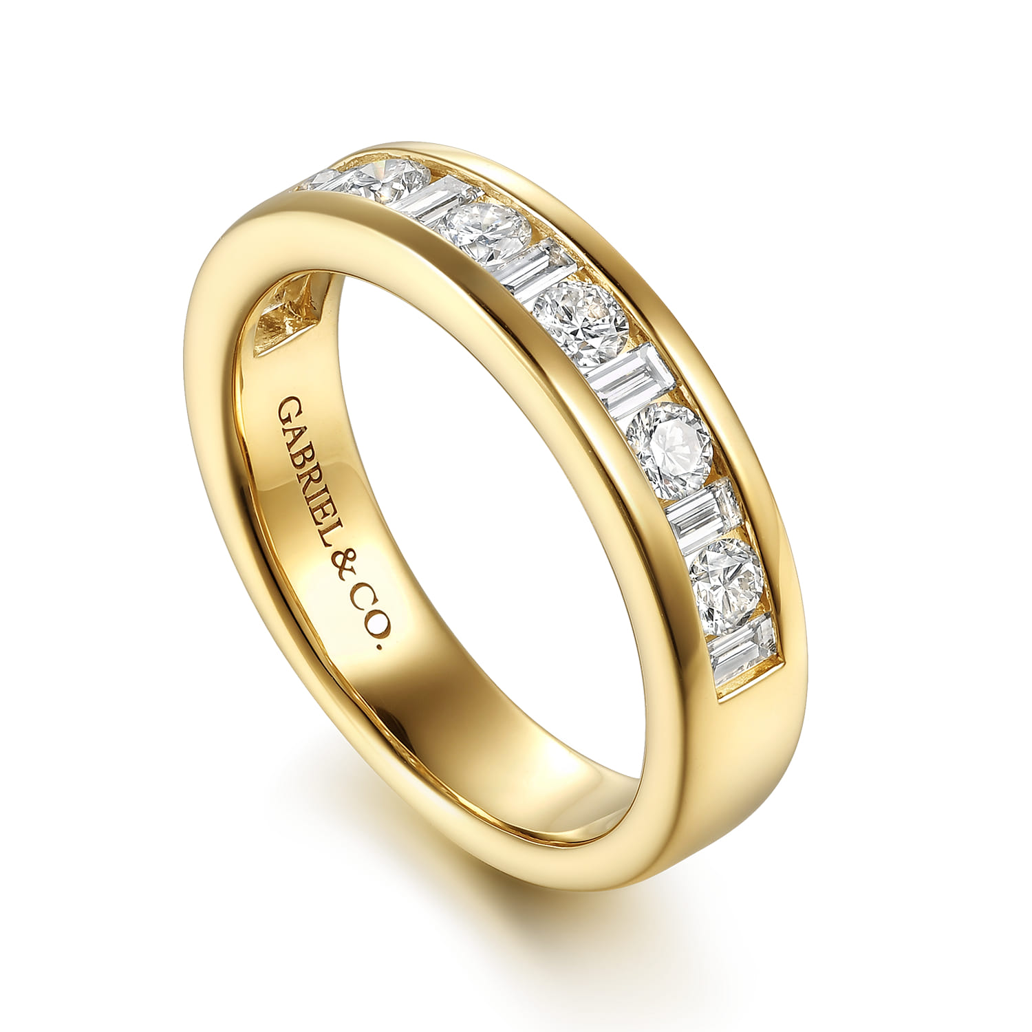 Channel Set Baguette and Diamond Anniversary Band in 14K Yellow Gold, photograph 3