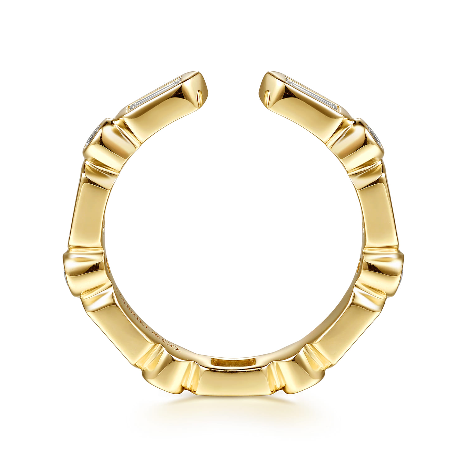 Bezel Setting Baguette and Diamond Open Eternity Band in 14K Yellow Gold, photograph 2