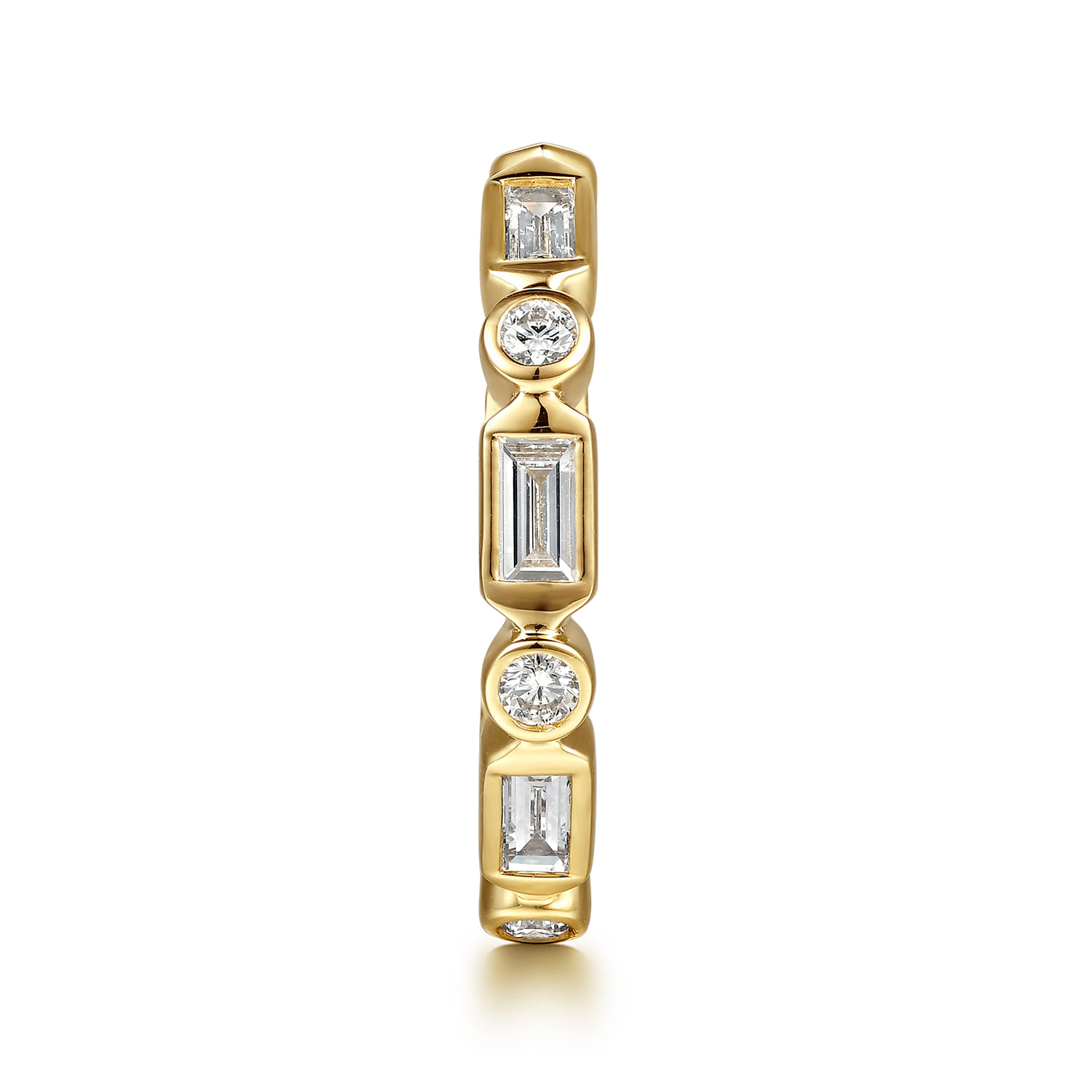 Bezel Setting Baguette and Diamond Open Eternity Band in 14K Yellow Gold, photograph 4