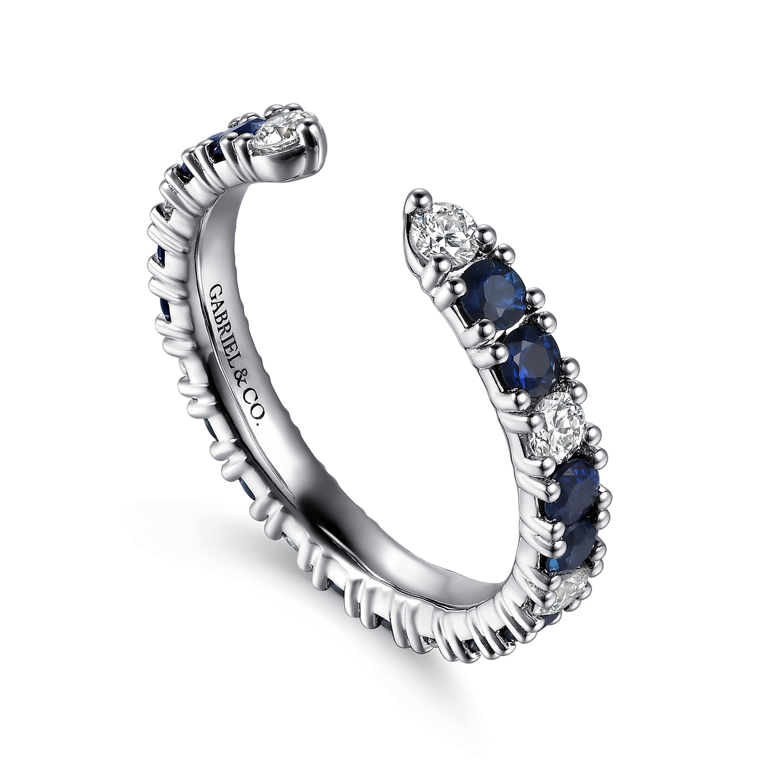 Prong Setting Open Diamond and Sapphire Eternity Band in 14K White Gold, photograph 3