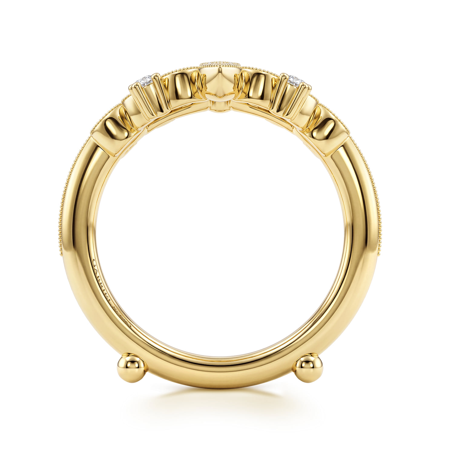 Vintage Inspired Prong set Diamond Ring Enhancer in 14K Yellow Gold, photograph 2