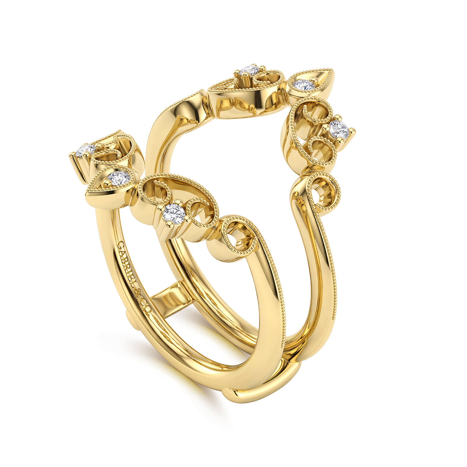 Vintage Inspired Prong set Diamond Ring Enhancer in 14K Yellow Gold, photograph 3