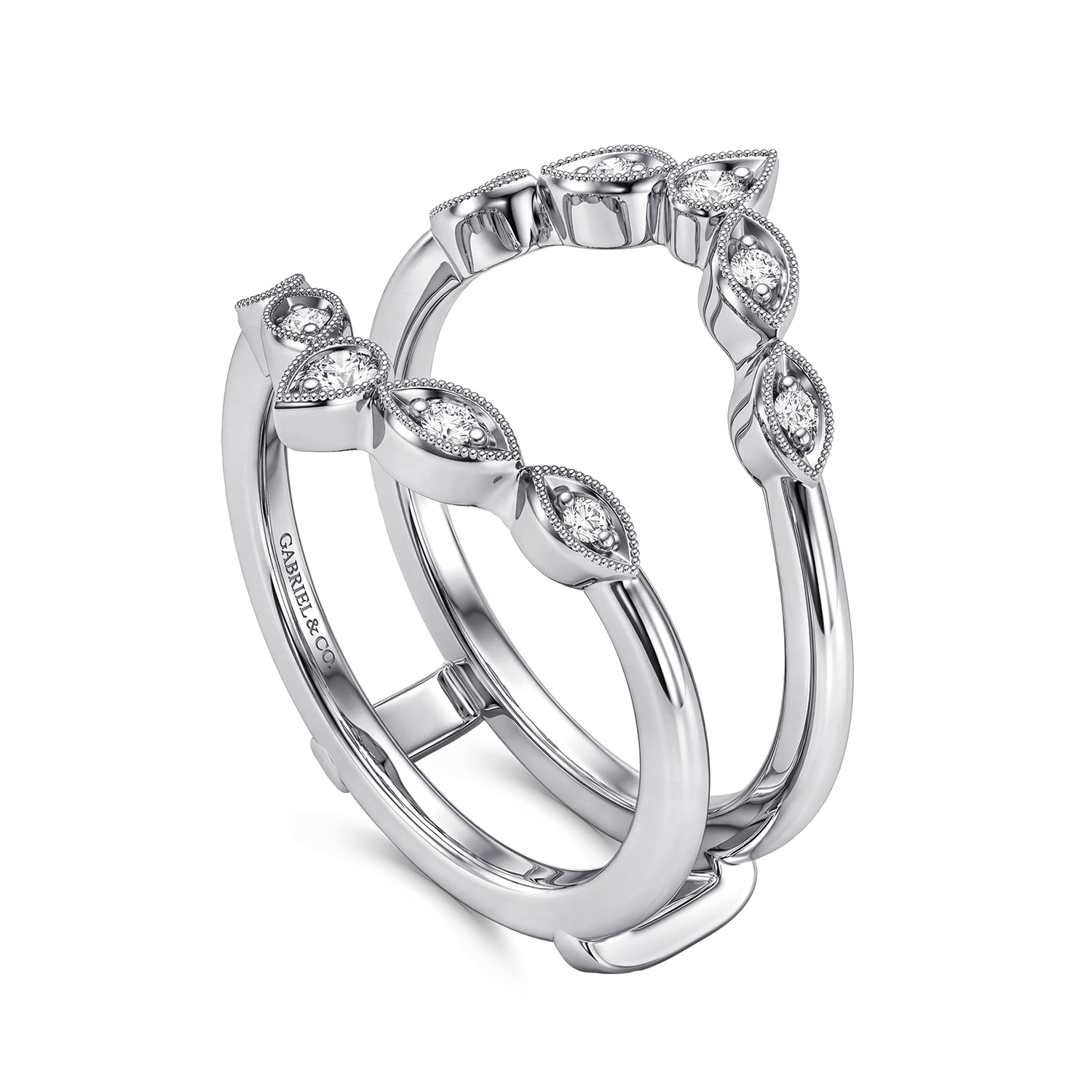 Vintage Inspired Prong set Diamond Ring Enhancer in 14K White Gold, photograph 3