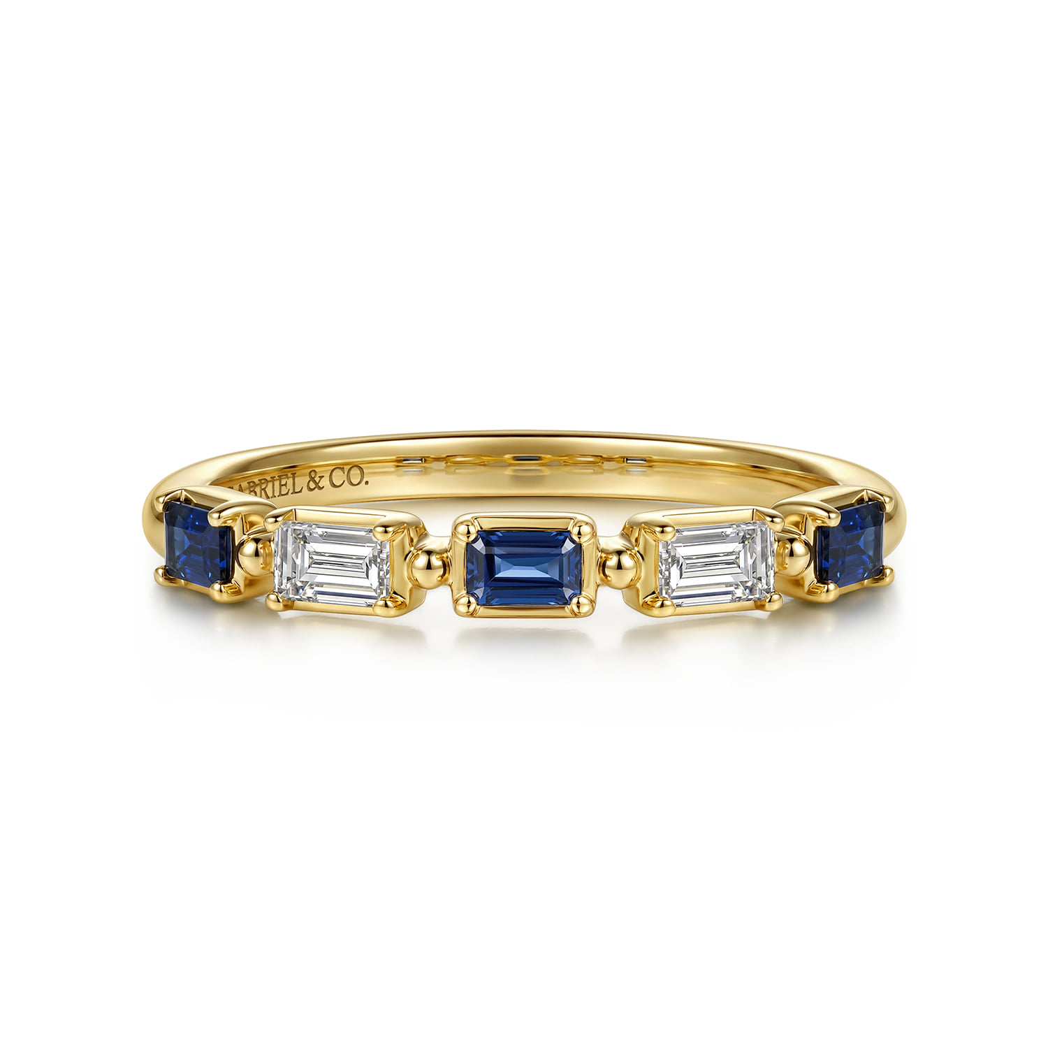 Prong Setting Baguette Diamond and Sapphire Anniversary Band