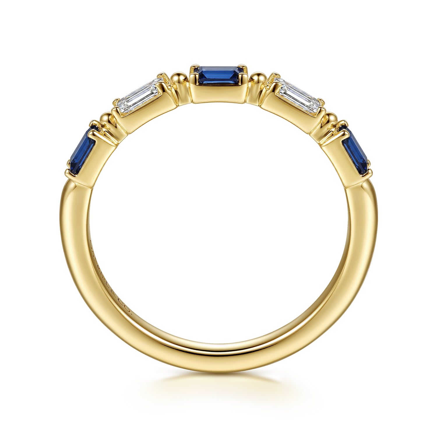 Prong Setting Baguette Diamond and Sapphire Anniversary Band in 14K Yellow Gold, photograph 2