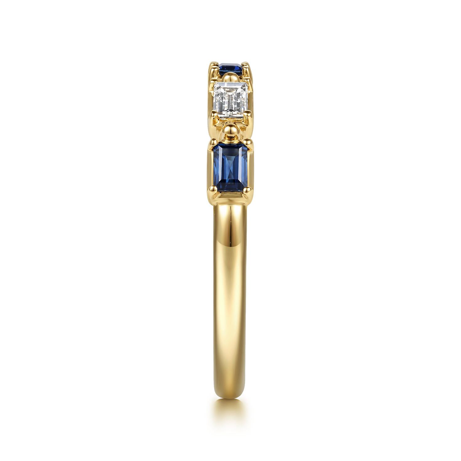 Prong Setting Baguette Diamond and Sapphire Anniversary Band in 14K Yellow Gold, photograph 4