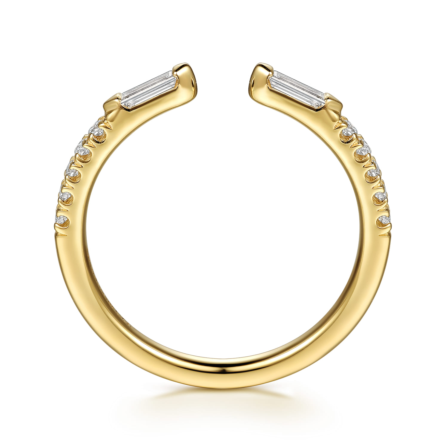 French Pave and Channel Set Baguette Diamond Open Anniversary Band in 14K Yellow Gold, photograph 2