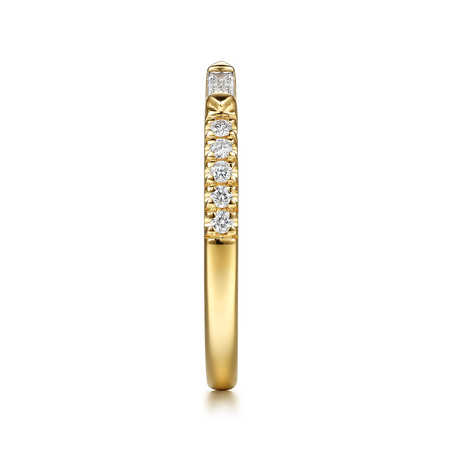 French Pave and Channel Set Baguette Diamond Open Anniversary Band in 14K Yellow Gold, photograph 4