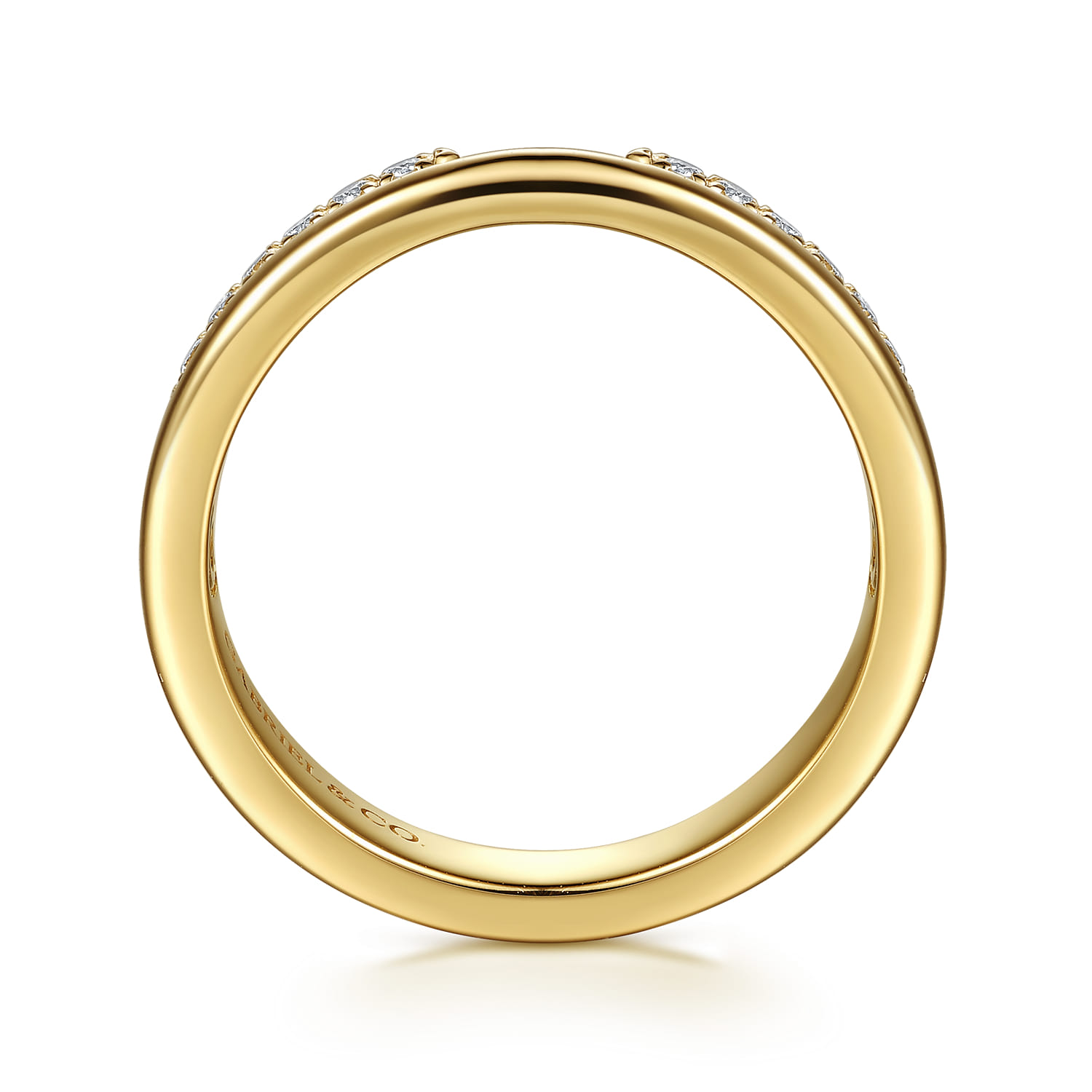 French Pave Diamond Open Anniversary Band in 14K Yellow Gold, photograph 2