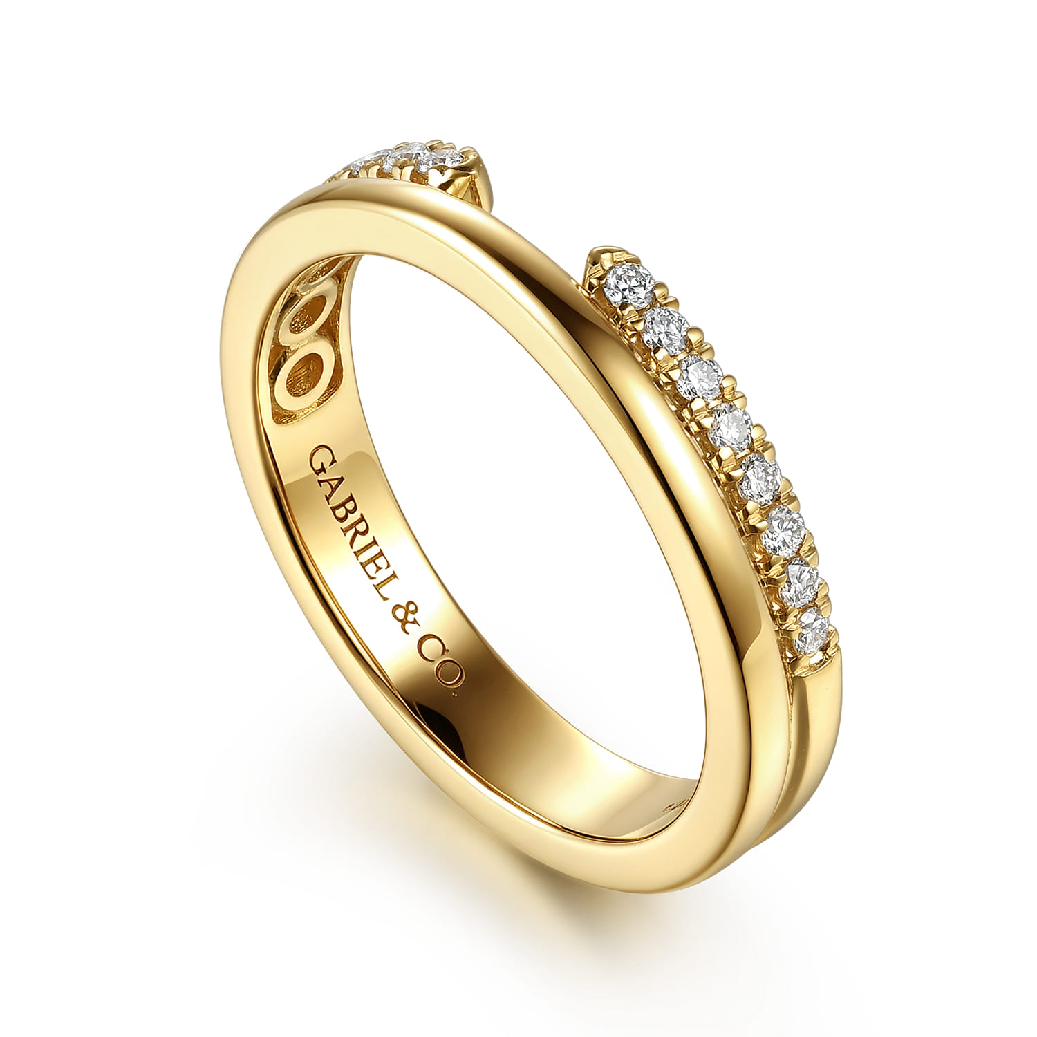 French Pave Diamond Open Anniversary Band in 14K Yellow Gold, photograph 3