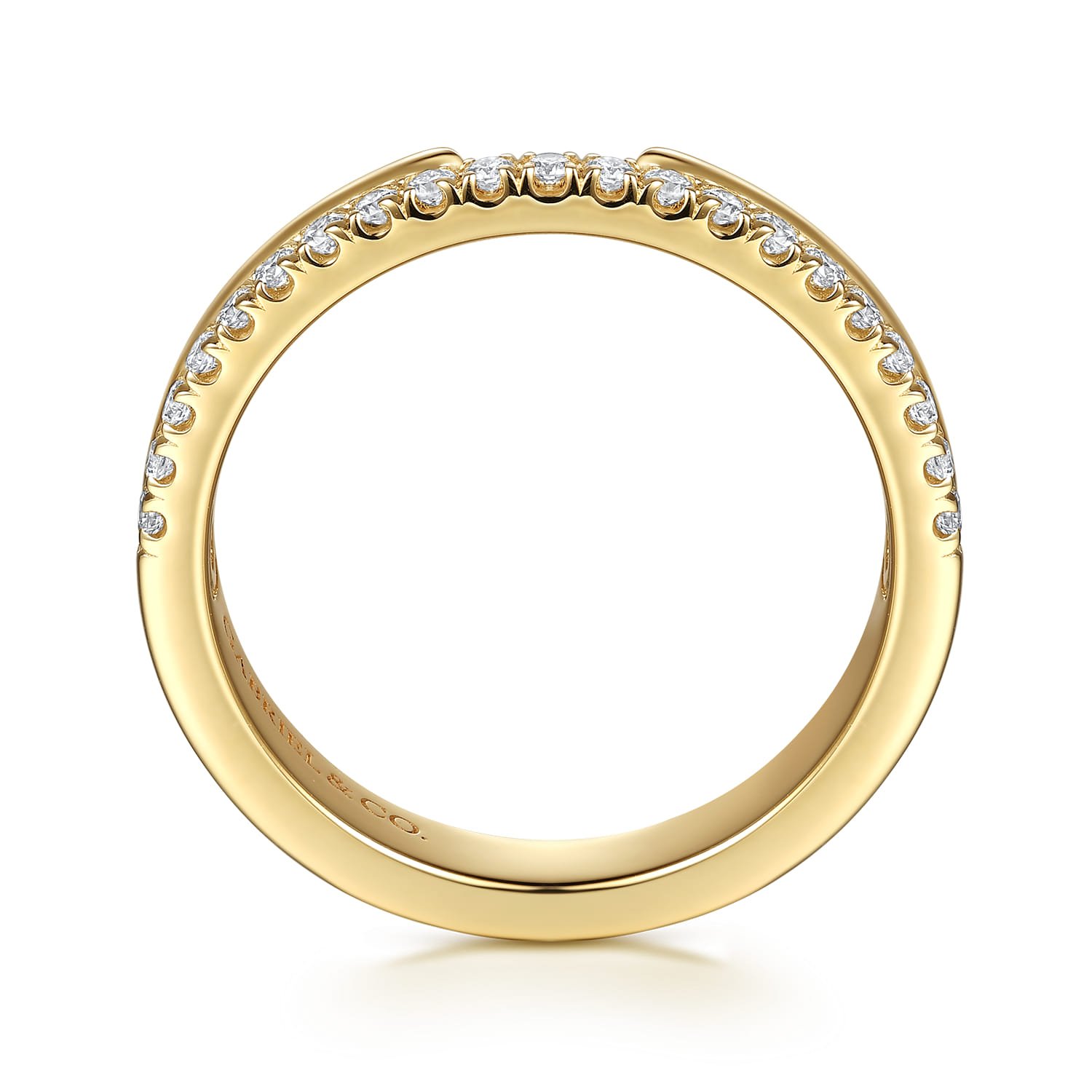 French Pave Diamond Open Anniversary Band in 14K Yellow Gold, photograph 2