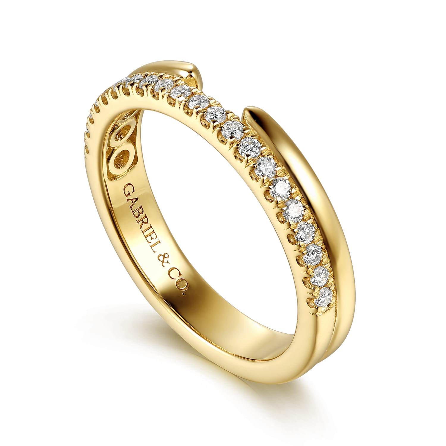 French Pave Diamond Open Anniversary Band in 14K Yellow Gold, photograph 3