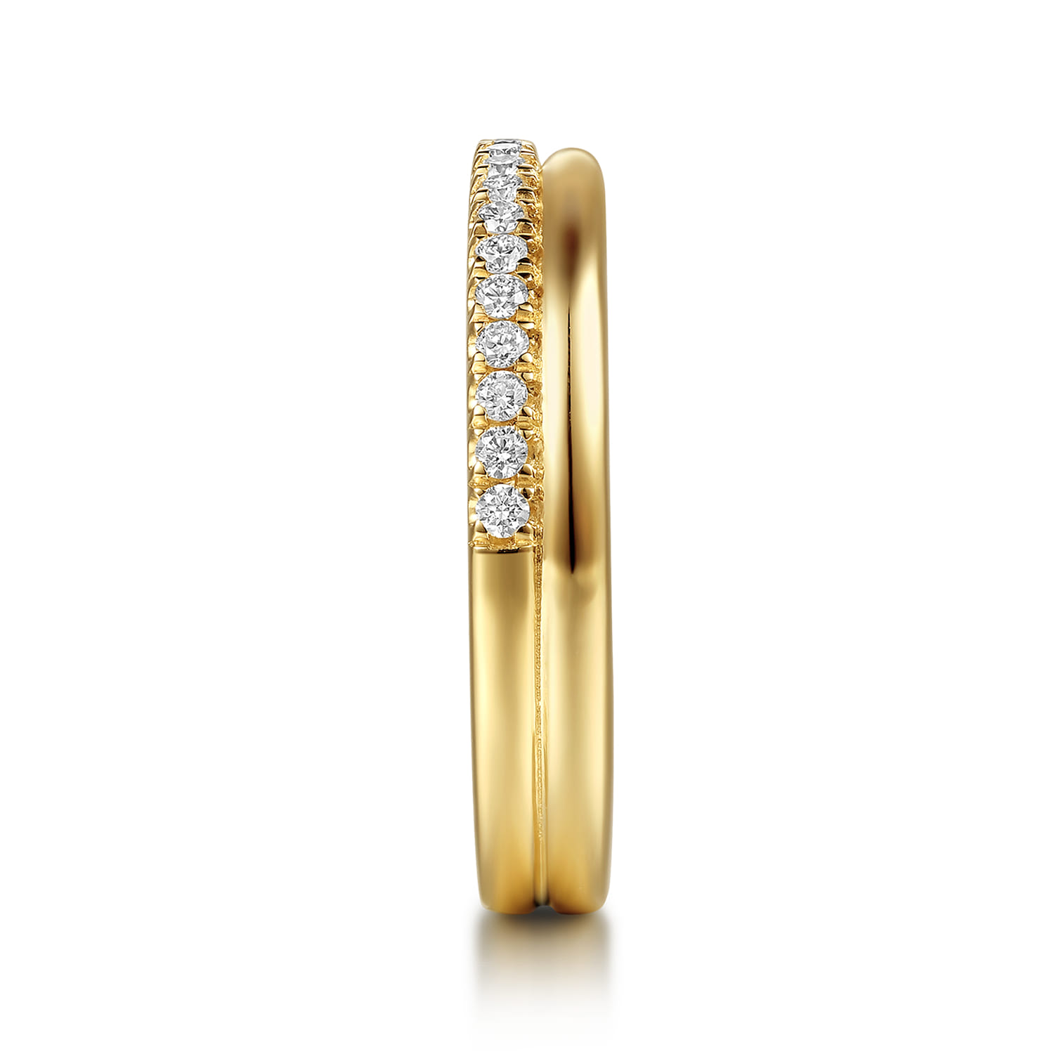 French Pave Diamond Open Anniversary Band in 14K Yellow Gold, photograph 4