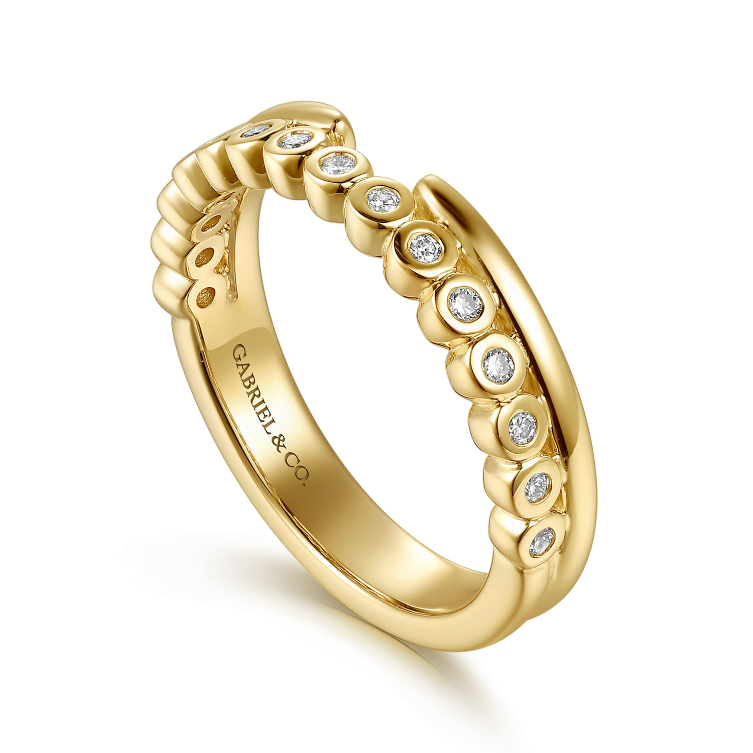 Bezel Setting Diamond Open Anniversary Band in 14K Yellow Gold, photograph 3