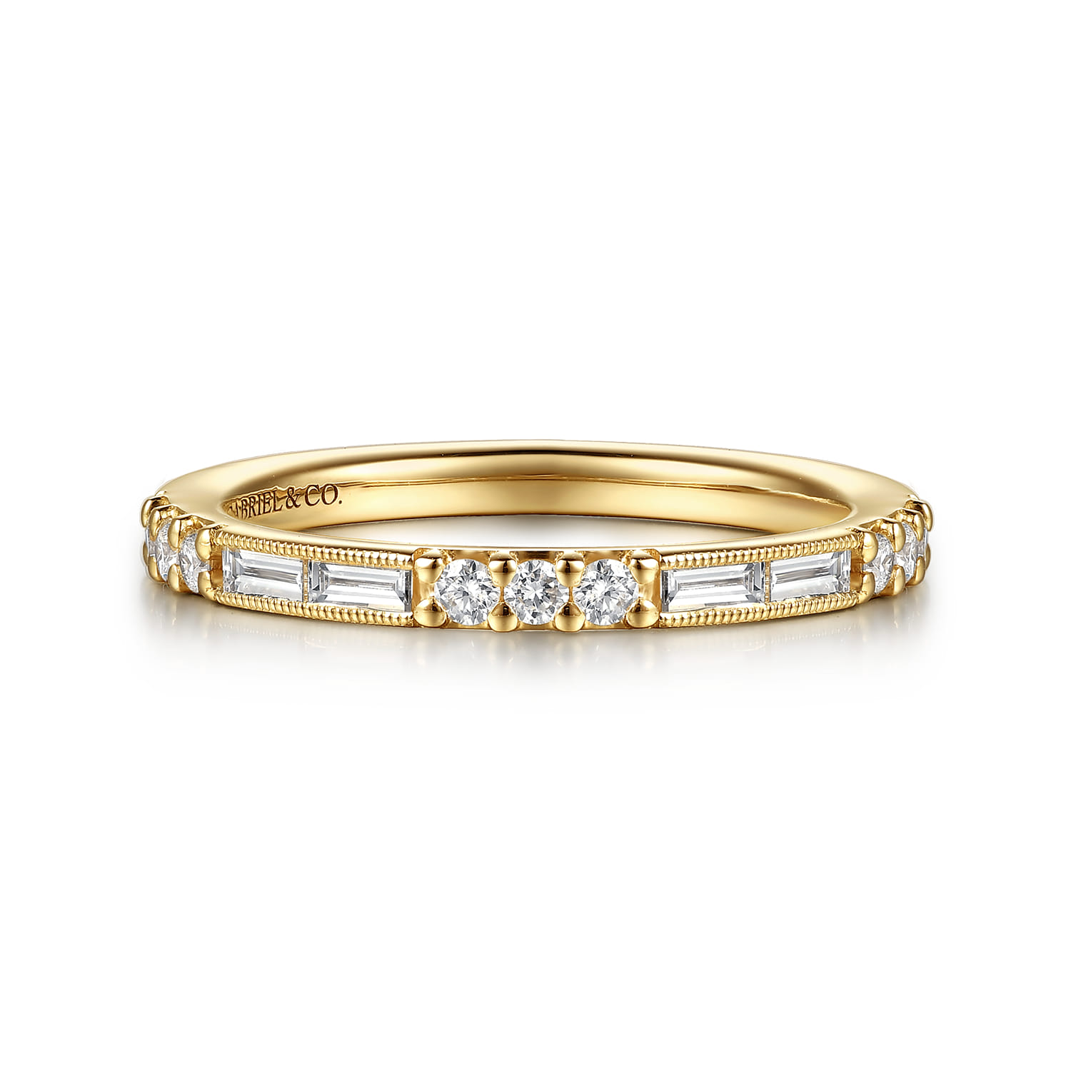 Vintage Inspired Beads Setting and Channel Set Baguette Diamond Anniversary Band