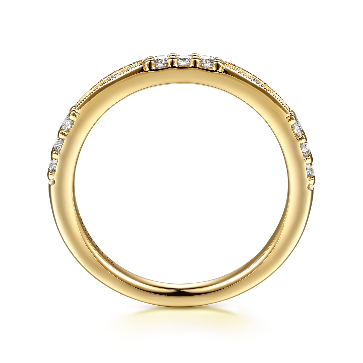 Vintage Inspired Beads Setting and Channel Set Baguette Diamond Anniversary Band in 14K Yellow Gold, photograph 2