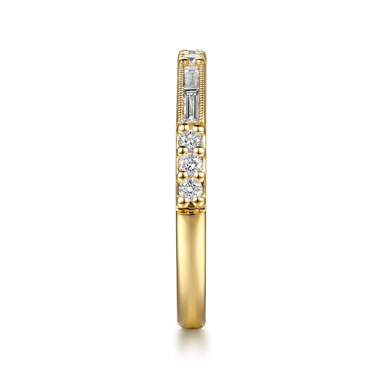 Vintage Inspired Beads Setting and Channel Set Baguette Diamond Anniversary Band in 14K Yellow Gold, photograph 4