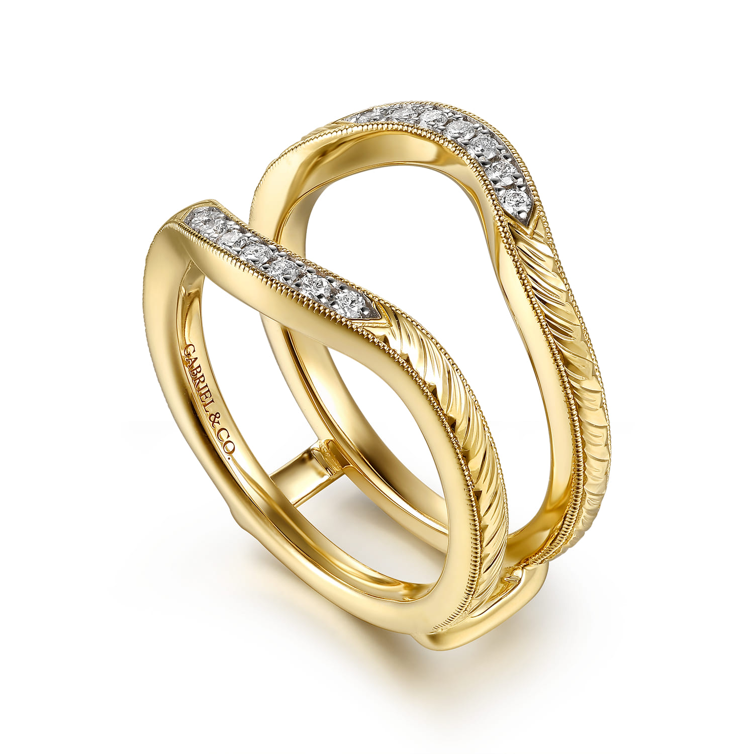 Vintage Inspired Beads Setting Diamond Ring Enhancer in 14K Yellow Gold, photograph 3