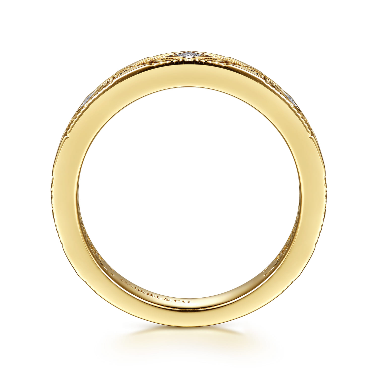Vintage Inspired Beads Setting Diamond Anniversary Band in 14K Yellow Gold, photograph 2