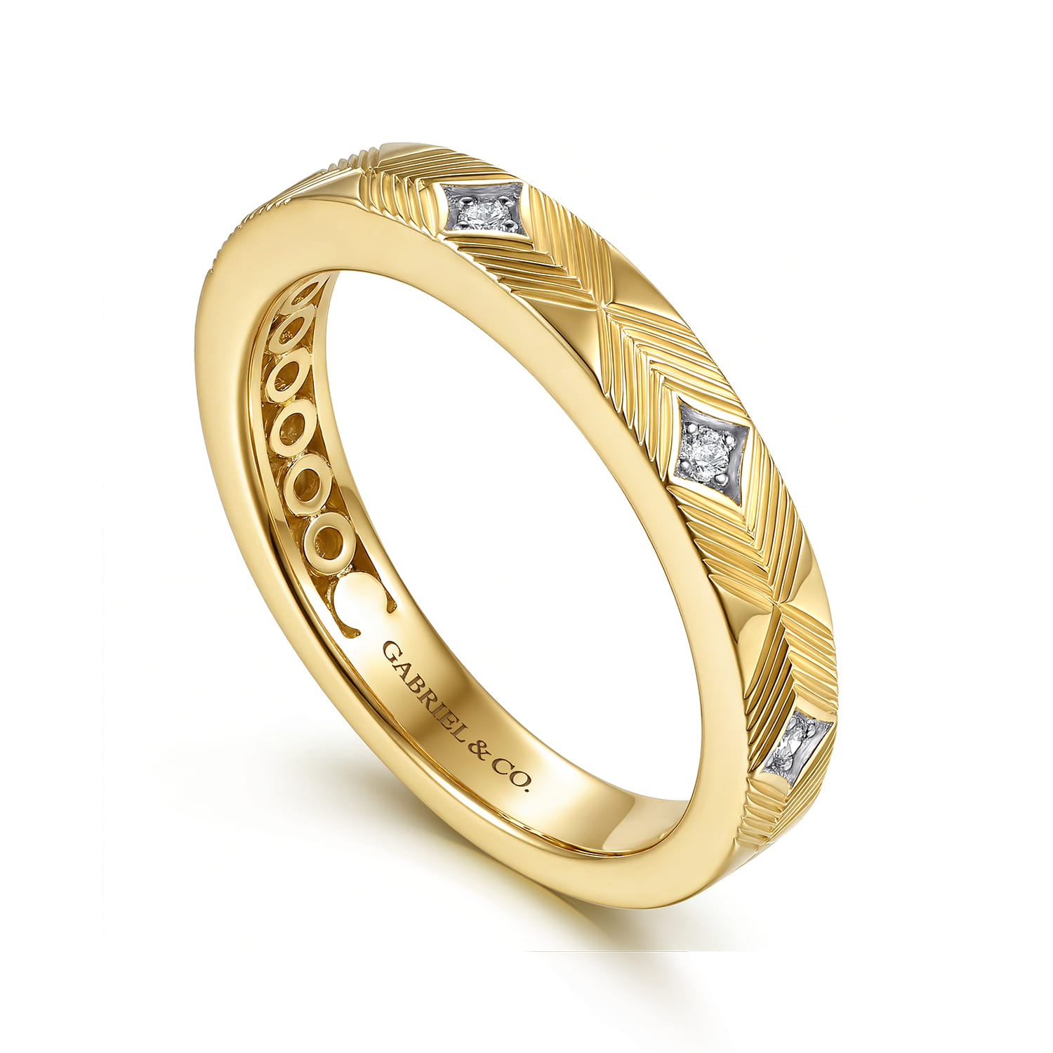 Vintage Inspired Beads Setting Diamond Anniversary Band in 14K Yellow Gold, photograph 3