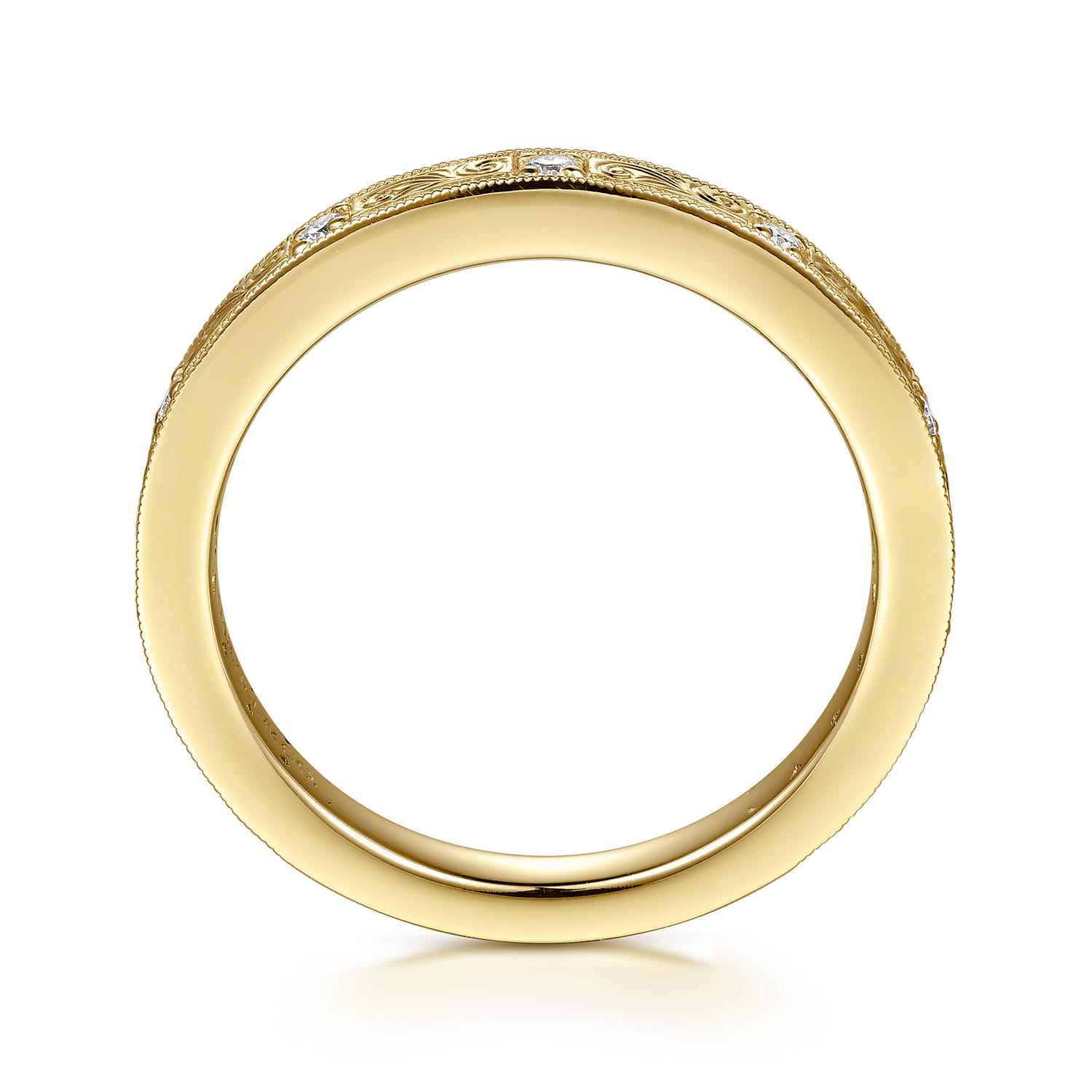 Vintage Inspired Beads Setting Diamond Anniversary Band in 14K Yellow Gold, photograph 2