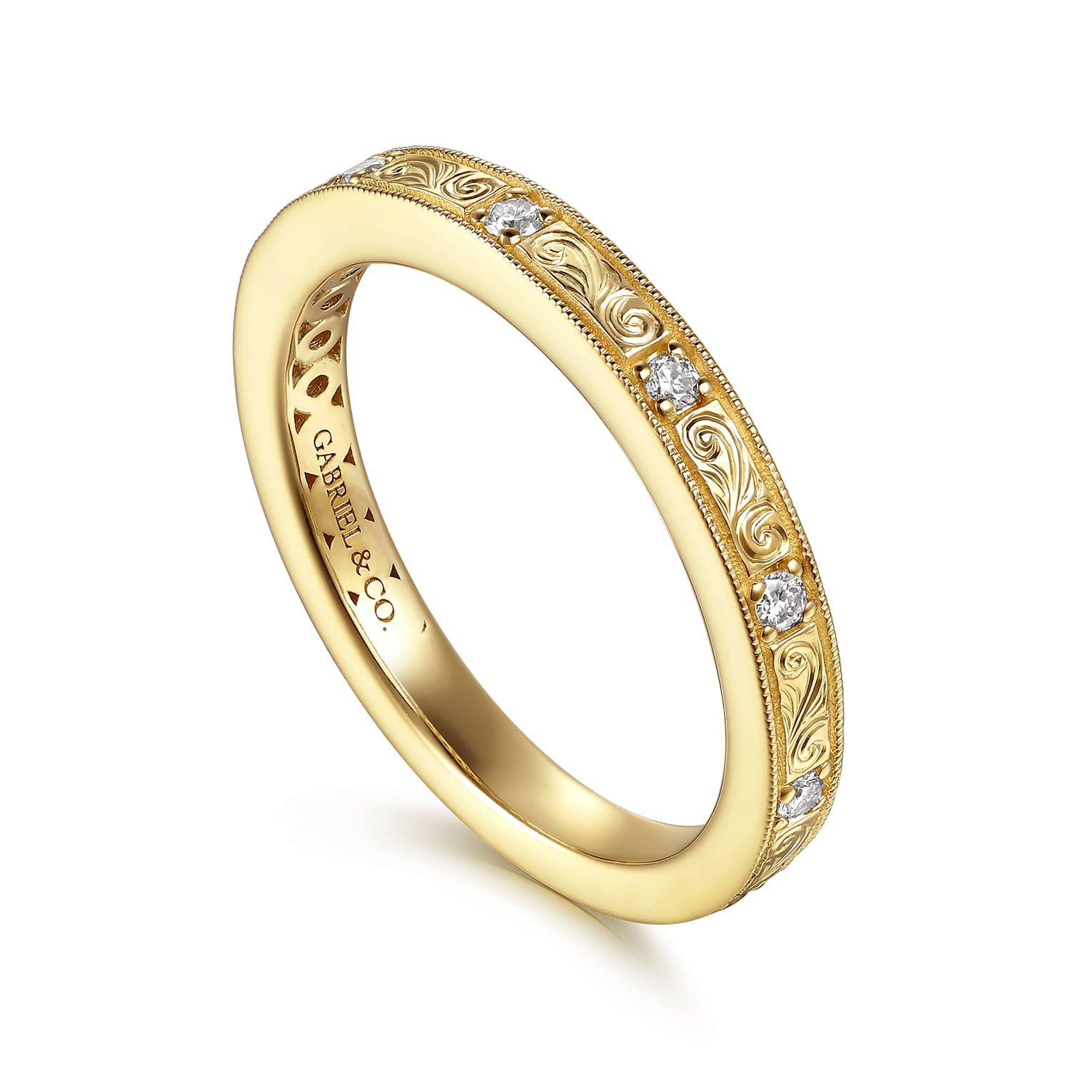 Vintage Inspired Beads Setting Diamond Anniversary Band in 14K Yellow Gold, photograph 3